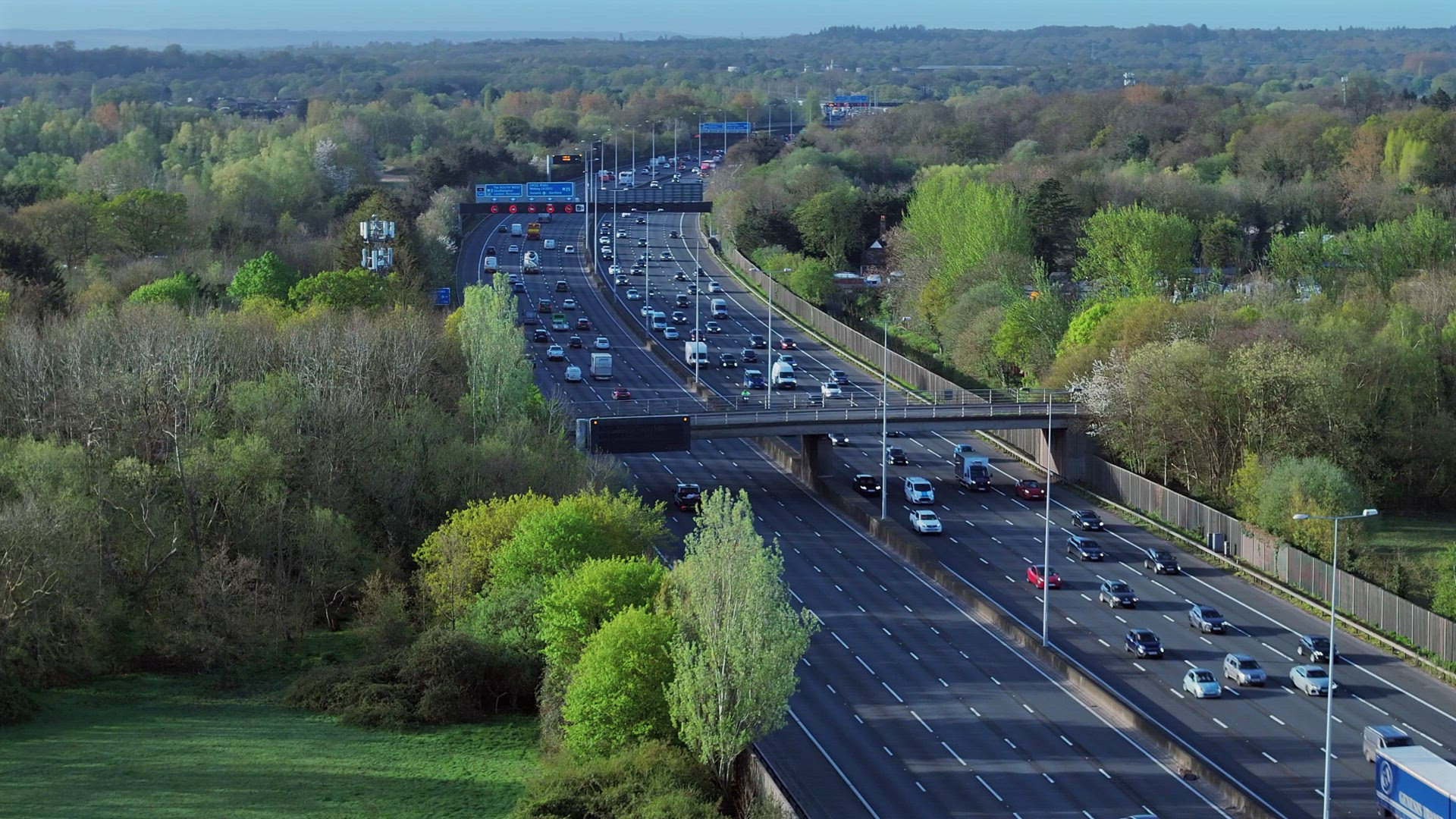M25 Motorway Traffic Flow Aerial View
