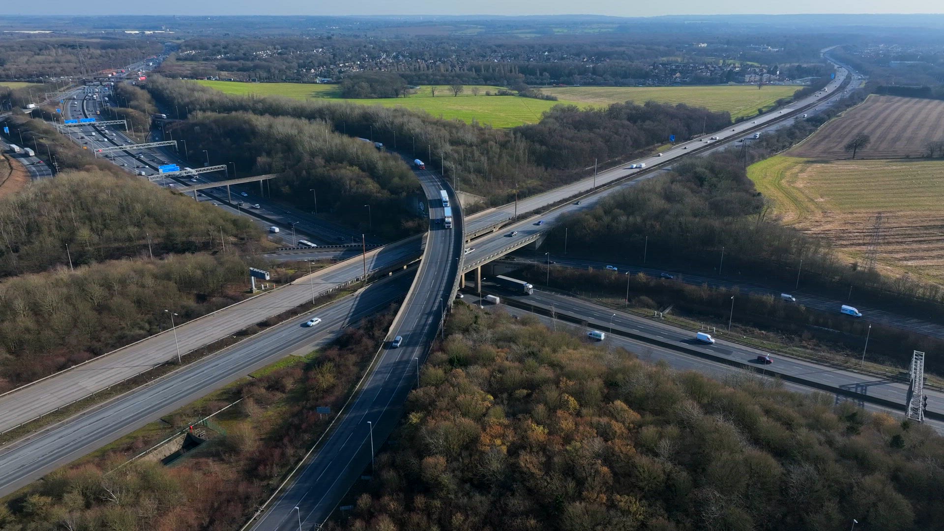 M25 and M1 Motorway Interchange Junctions Aerial View