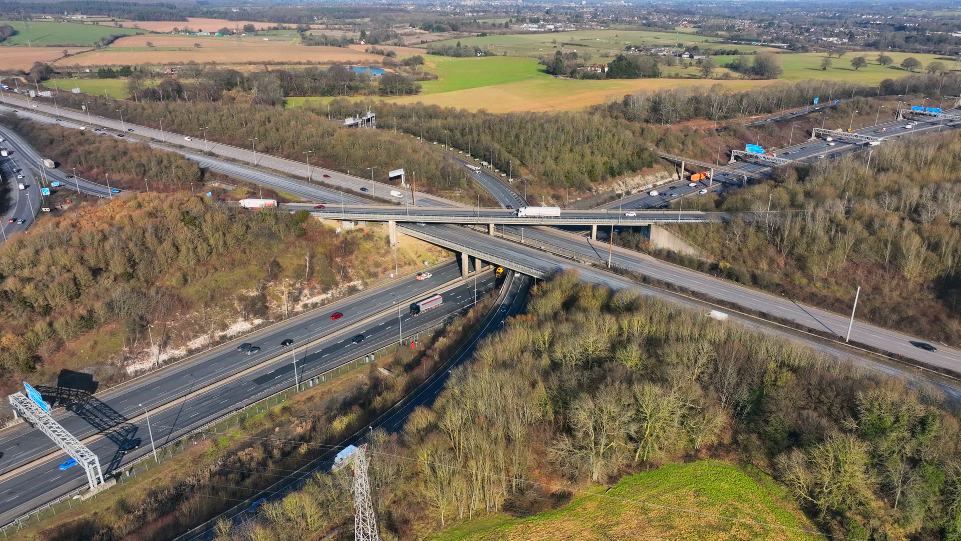 M25 and M1 Motorway Interchange Junctions Aerial View