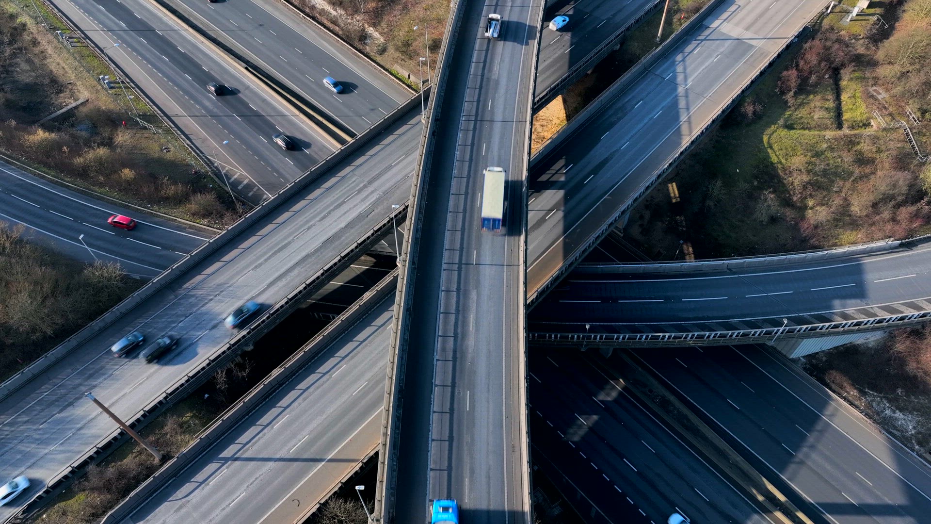 Time Lapse Vehicles Driving on a Highway Interchange Junction Aerial View
