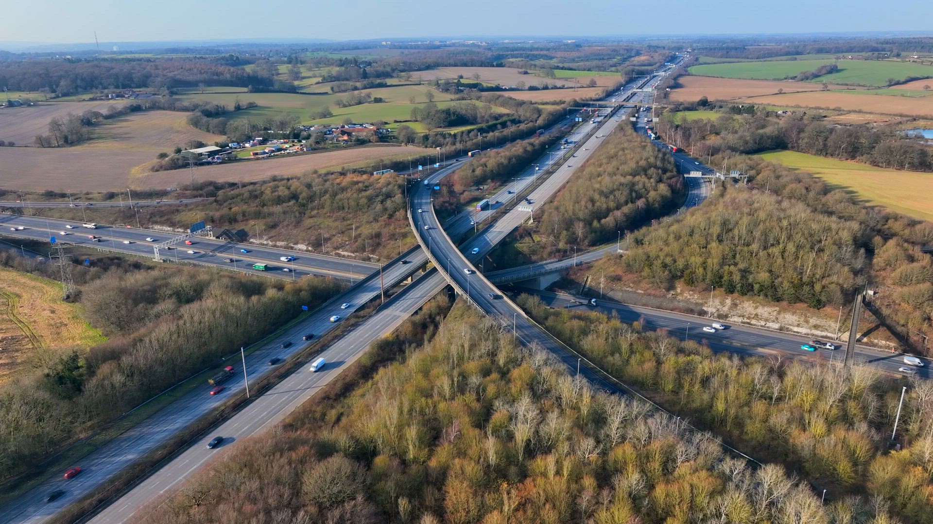 UK Highways M25 and M1 Motorways Interchange Aerial View