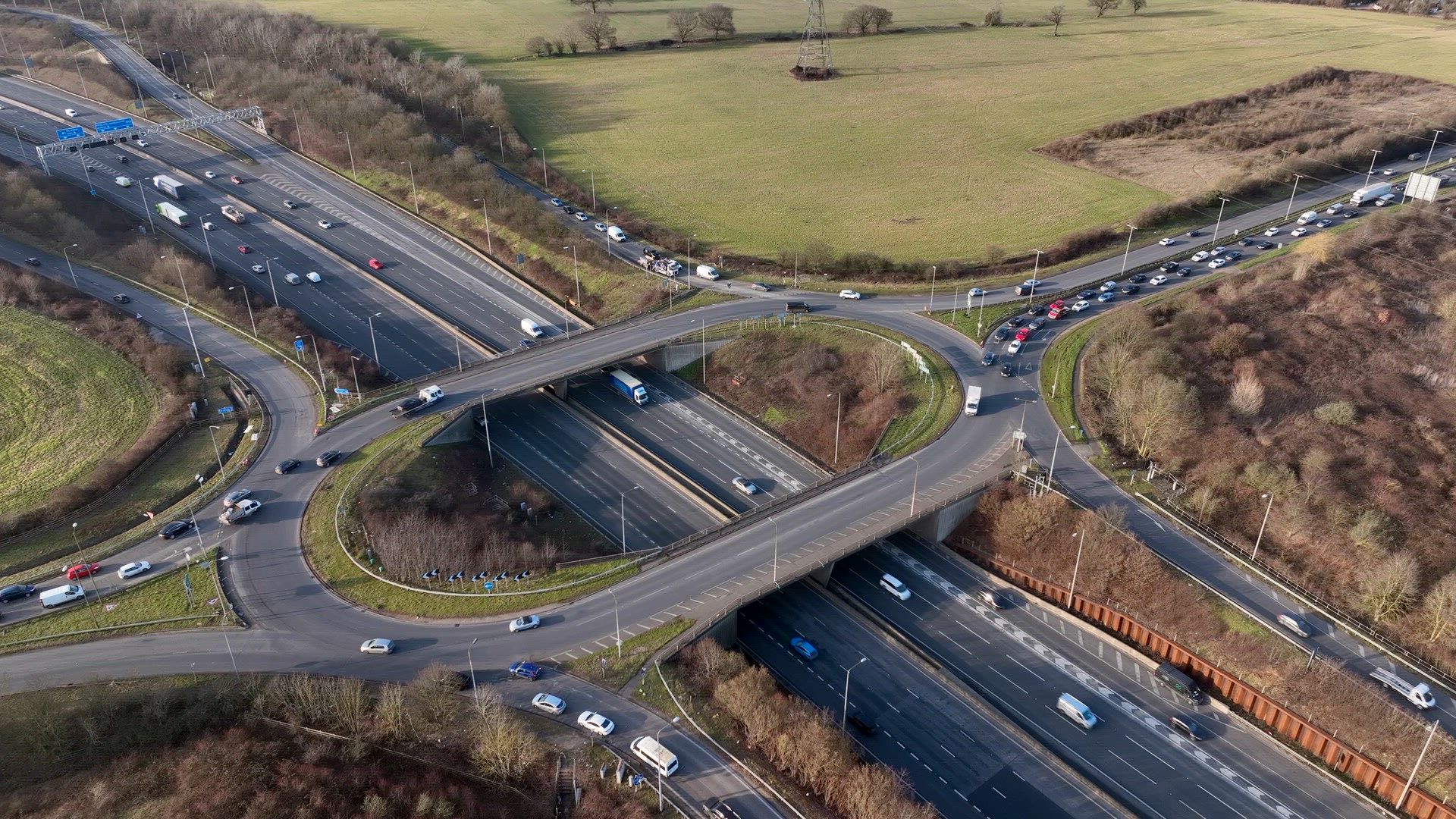 M25 Motorway Junction 21a Rush Hour Aerial View