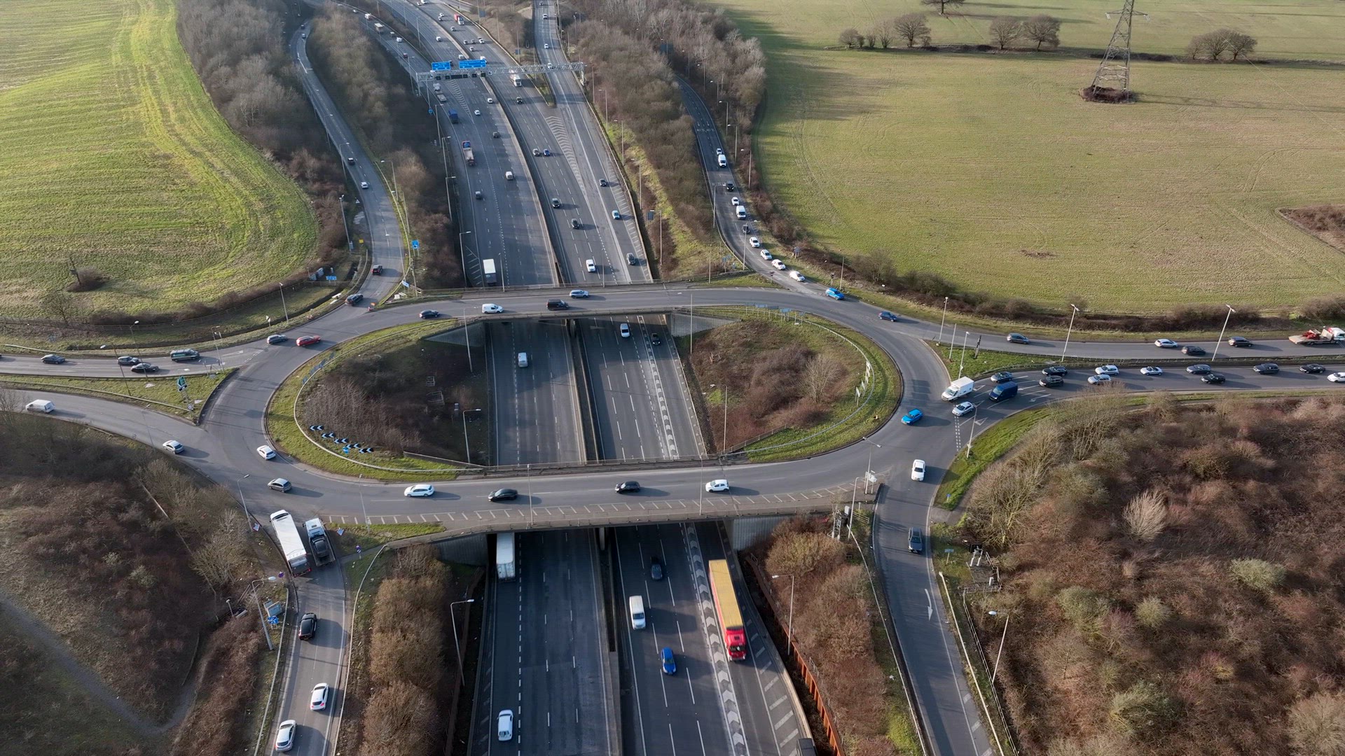 M25 Motorway Junction 21a Rush Hour Aerial View