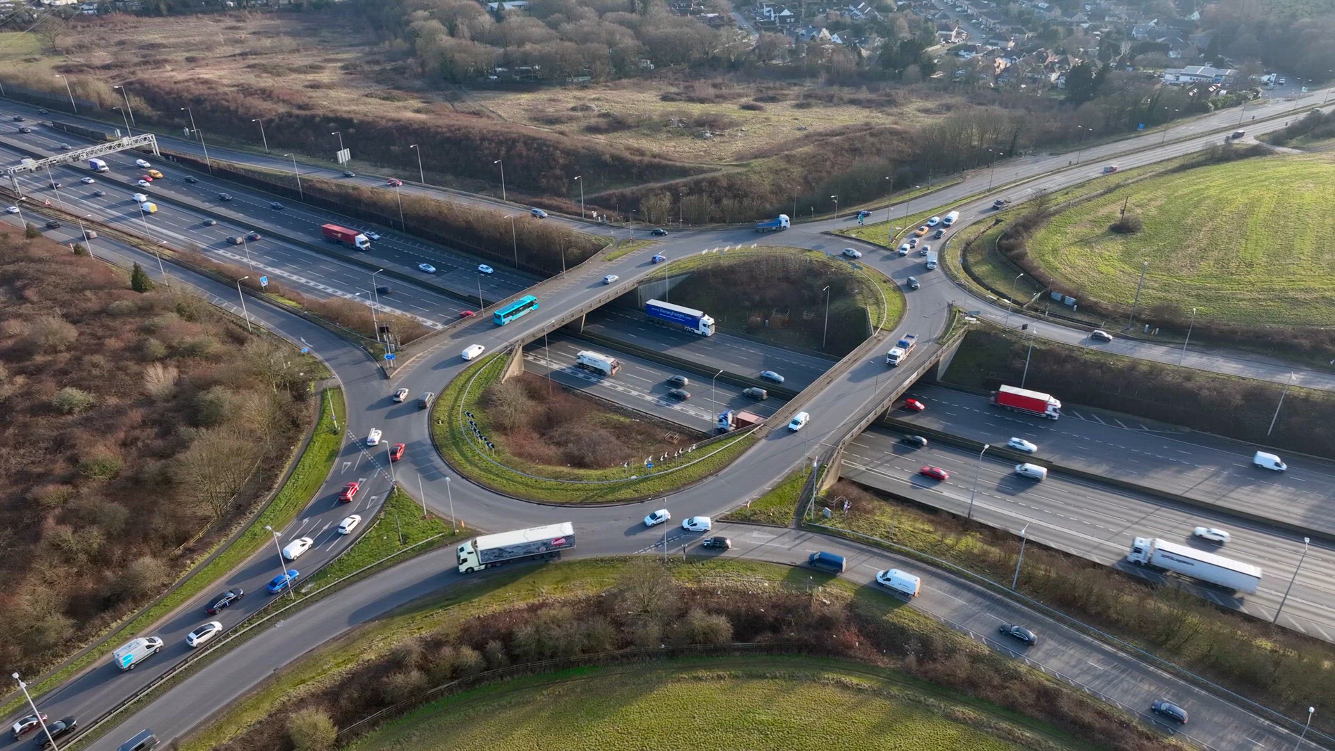 Motorway Roundabout Junction M25 Time Lapse at Rush Hour