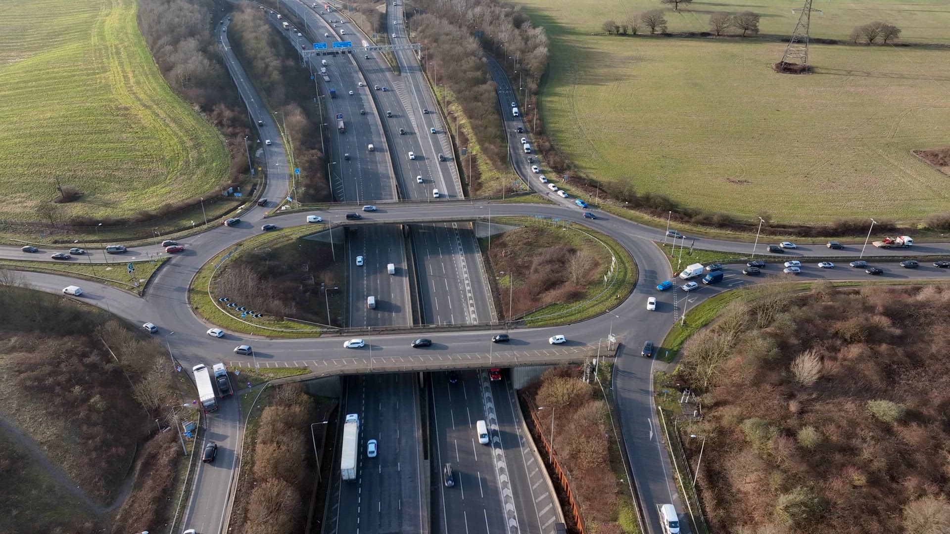 M25 Motorway Junction 21a Rush Hour Aerial View