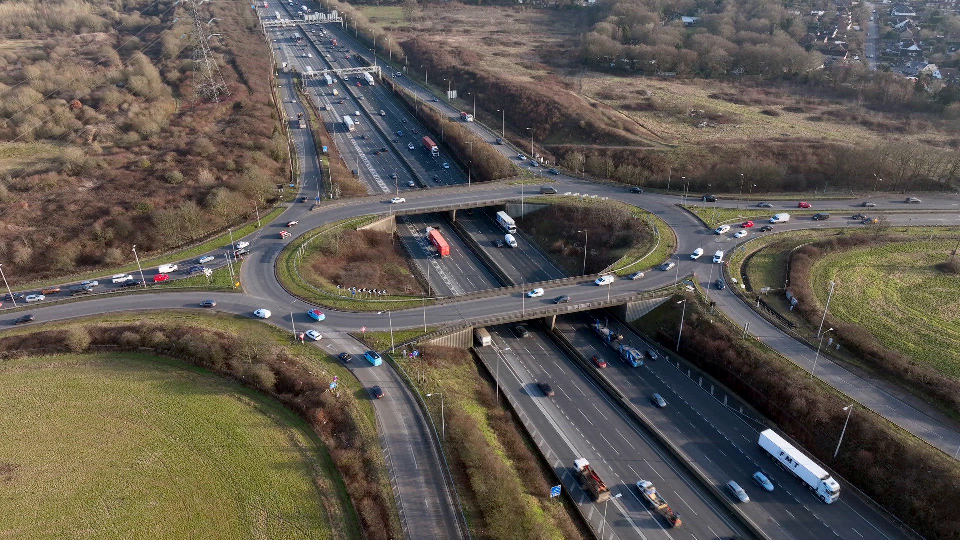 M25 Motorway Junction 21a Rush Hour Aerial View