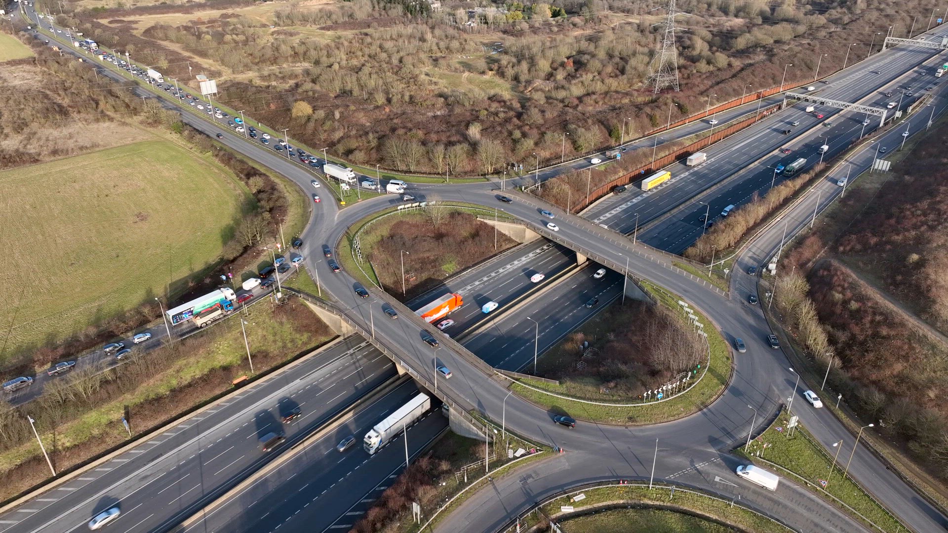 M25 Motorway Junction 21a Rush Hour Aerial View