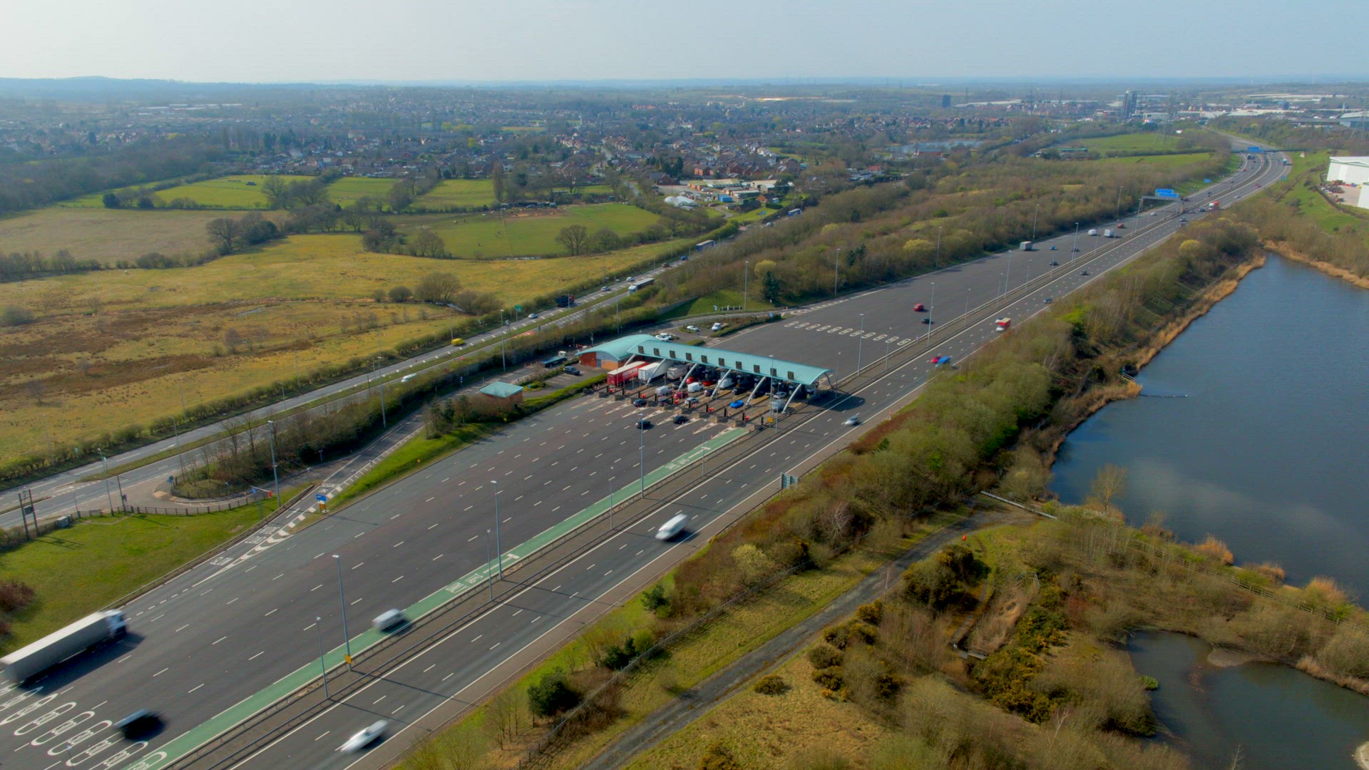 Motorway Toll Station Aerial Timelapse