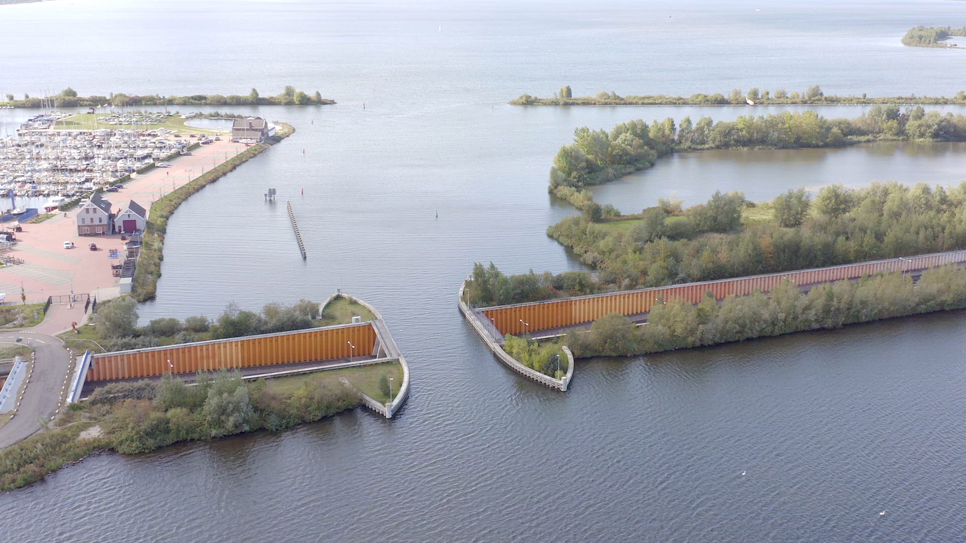 An Aqueduct in the Netherlands Allowing Ships to Pass Over a Motorway
