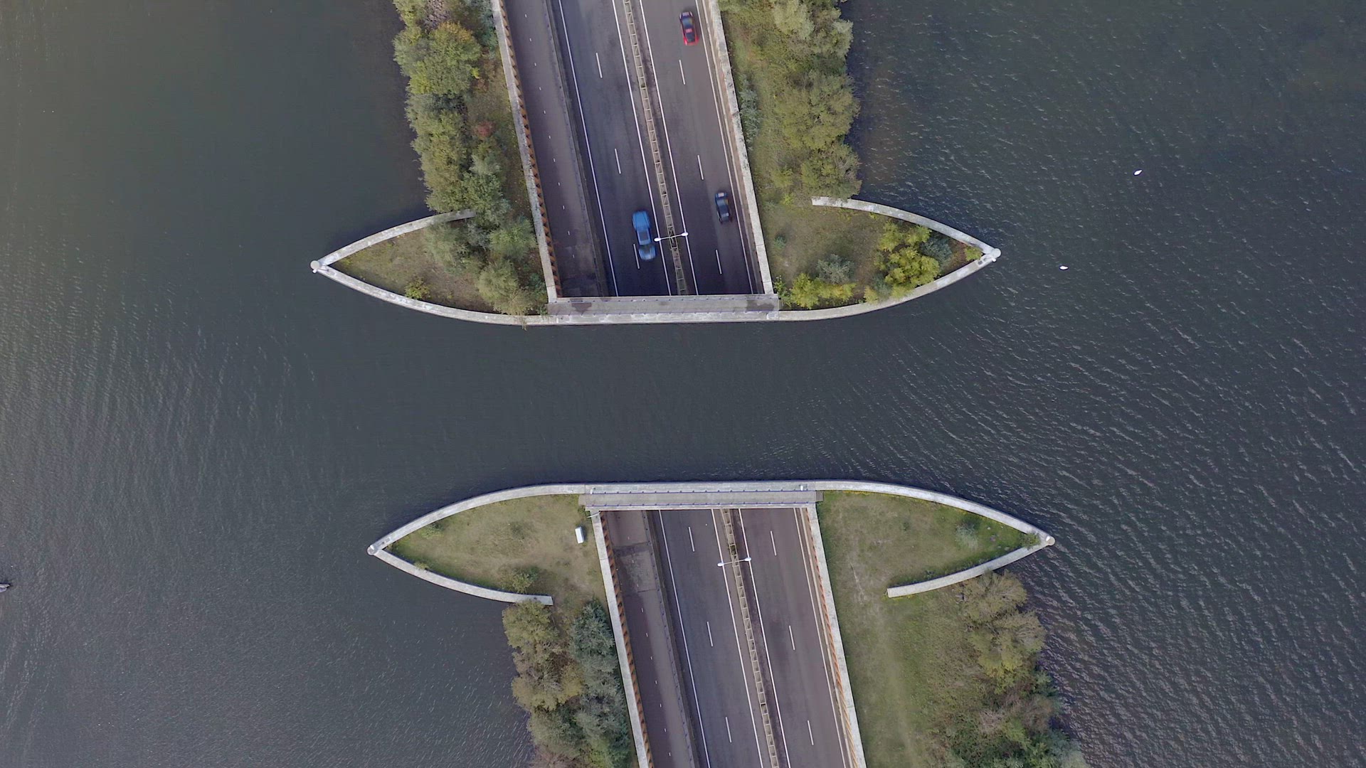 An Aqueduct in the Netherlands Allowing Ships to Pass Over a Motorway