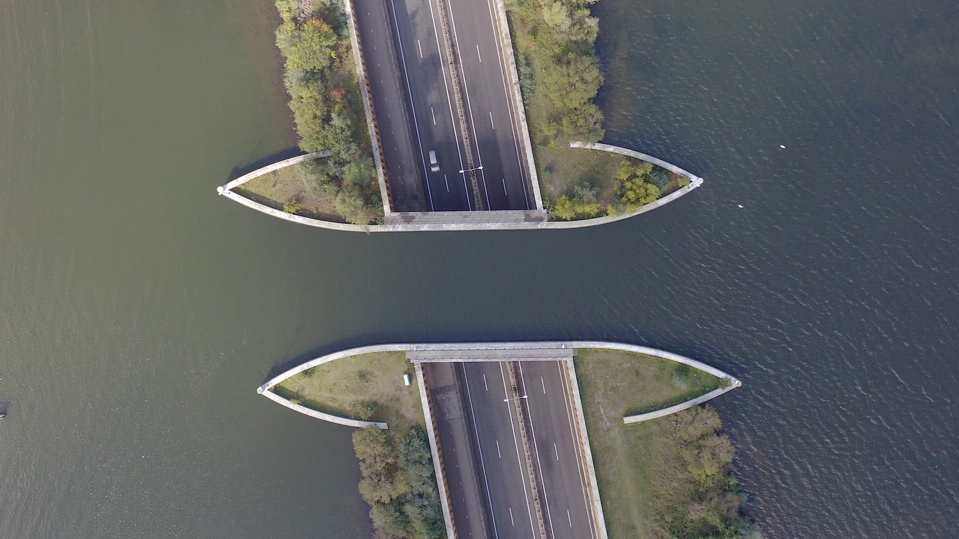 An Aqueduct in the Netherlands Allowing Ships to Pass Over a Motorway