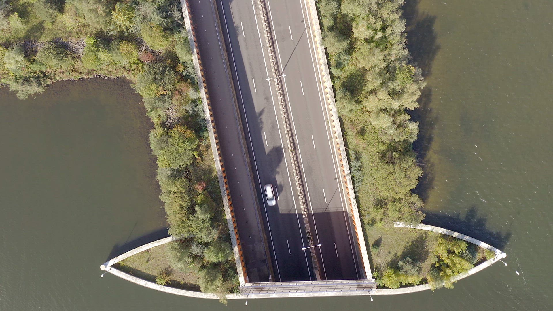 An Aqueduct in the Netherlands Allowing Ships to Pass Over a Motorway