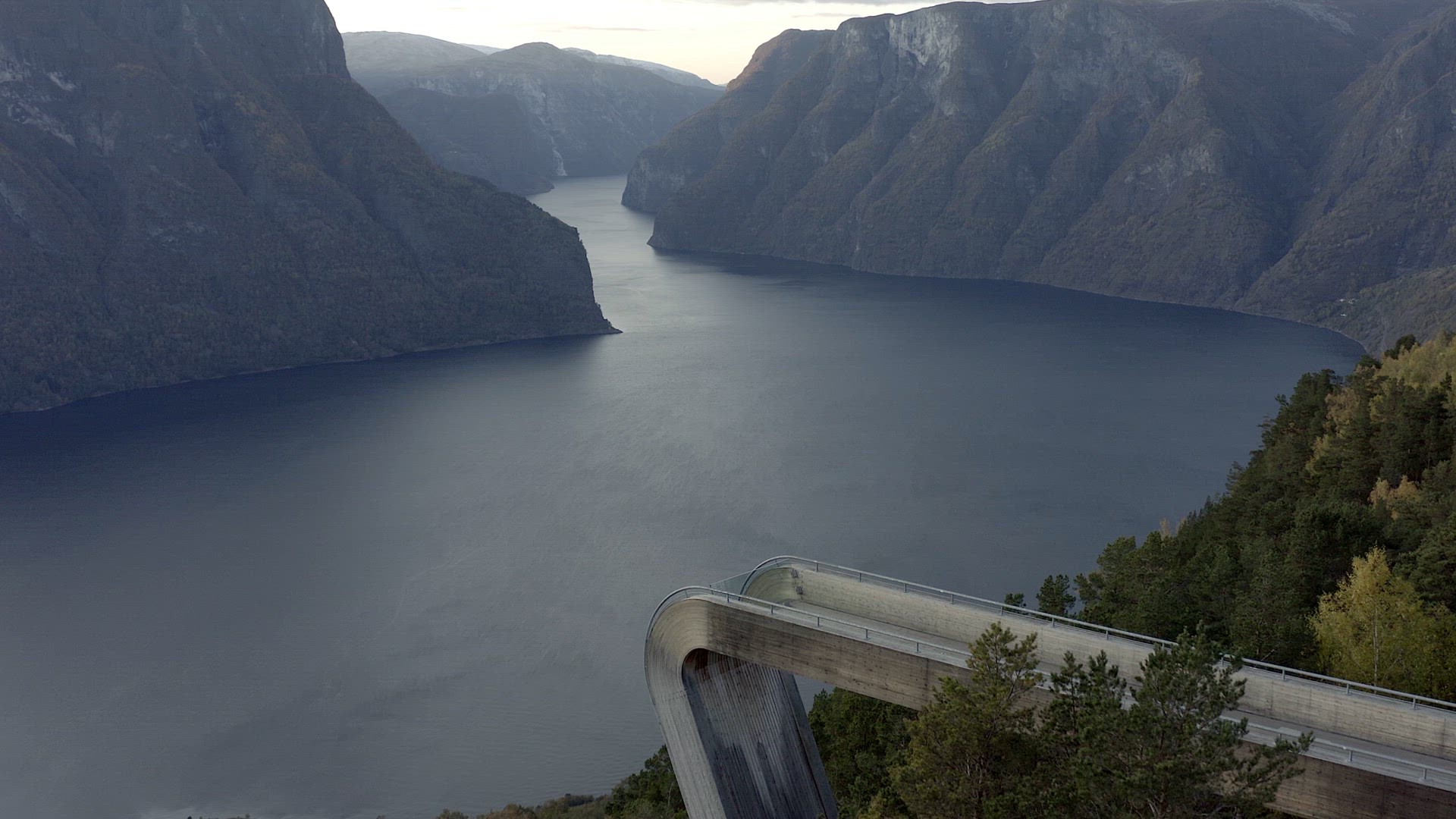 A Lookout Point Overlooking a Norwegian Fjord in the Fall