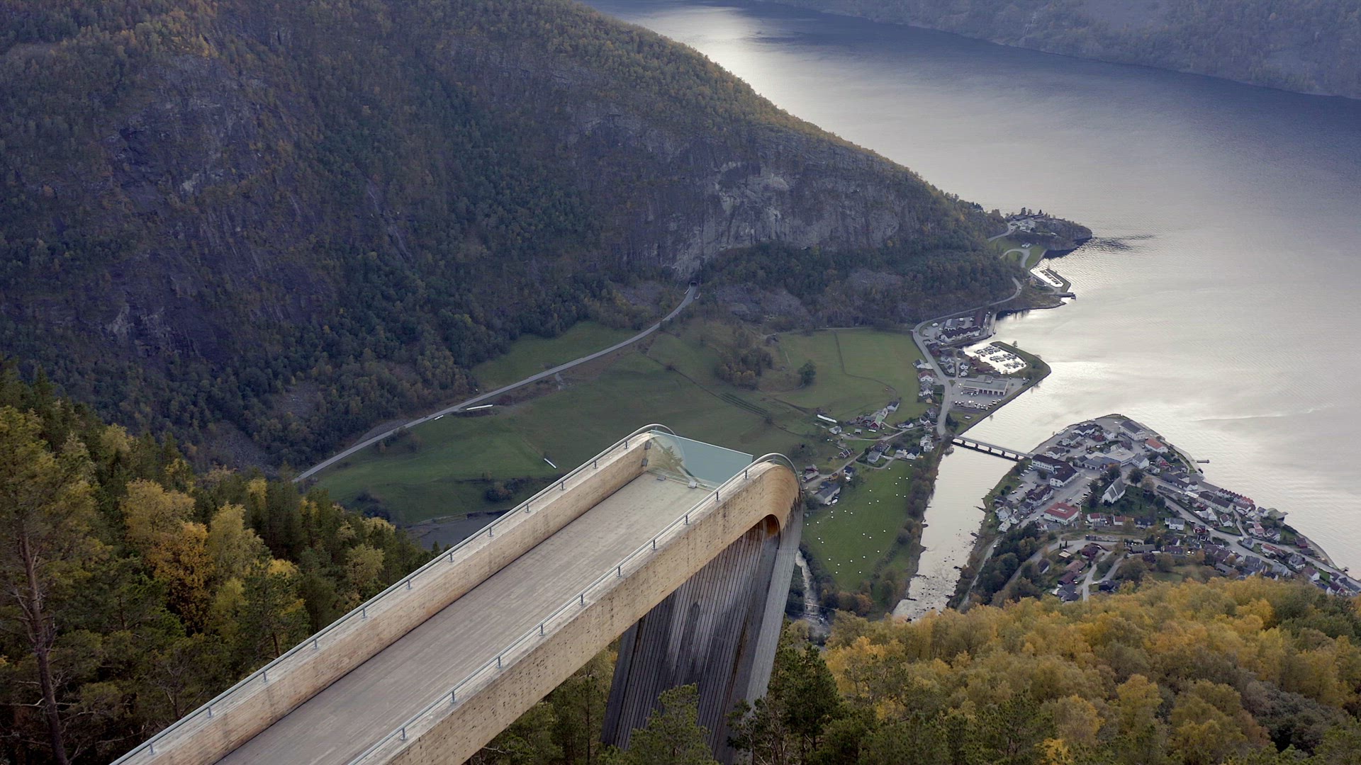 A Lookout Point in Norway Surrounded by Lush Forests and Huge Fjords