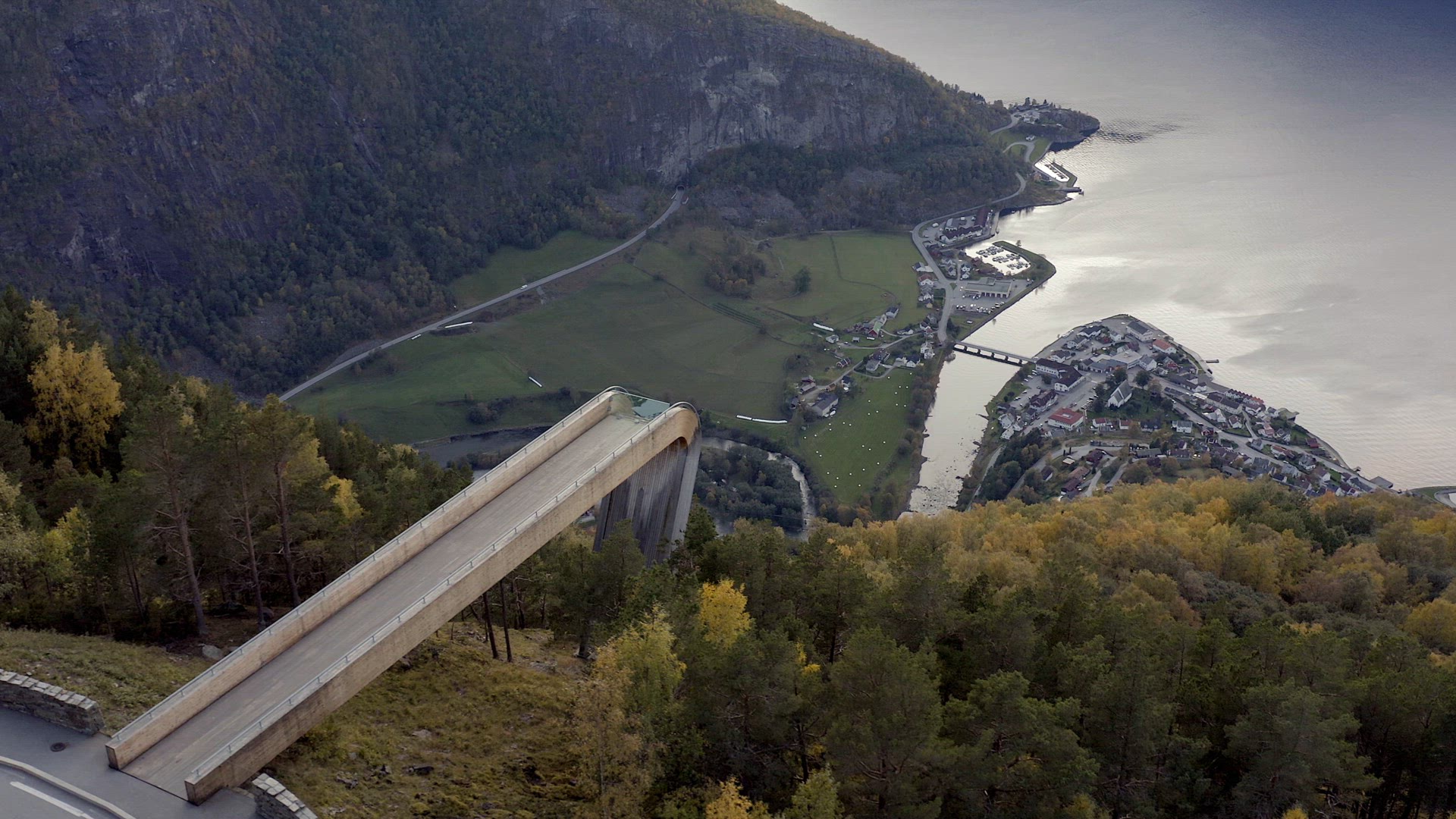 A Lookout Point Overlooking a Norwegian Fjord in the Fall