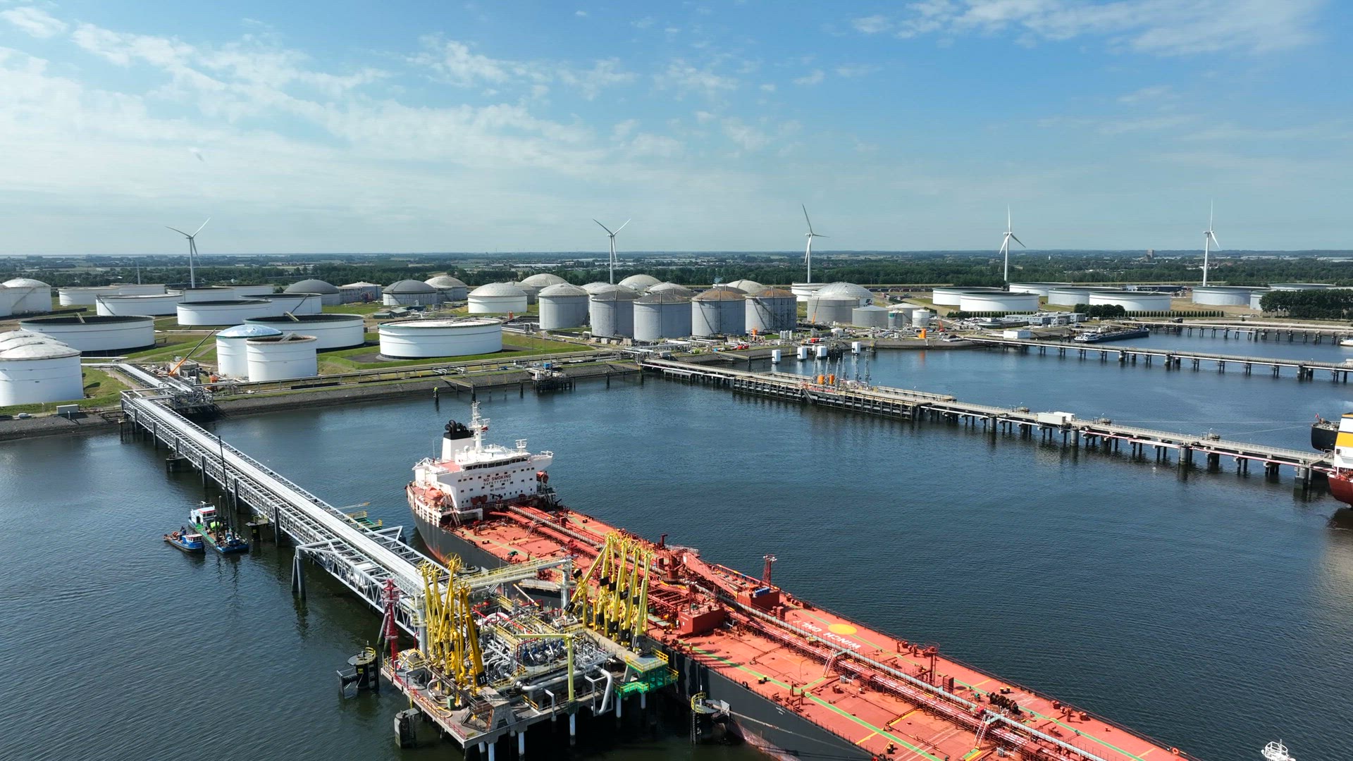 Crude Oil Tanker Ship Unloading Petrochemicals to a Fuel Depot