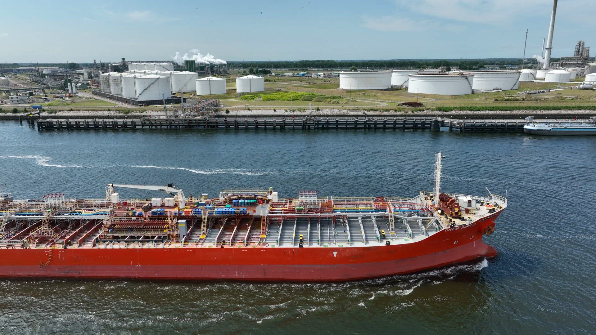 Crude Oil Tanker Ship Arriving into Port to Unload Petrochemicals at a Depot