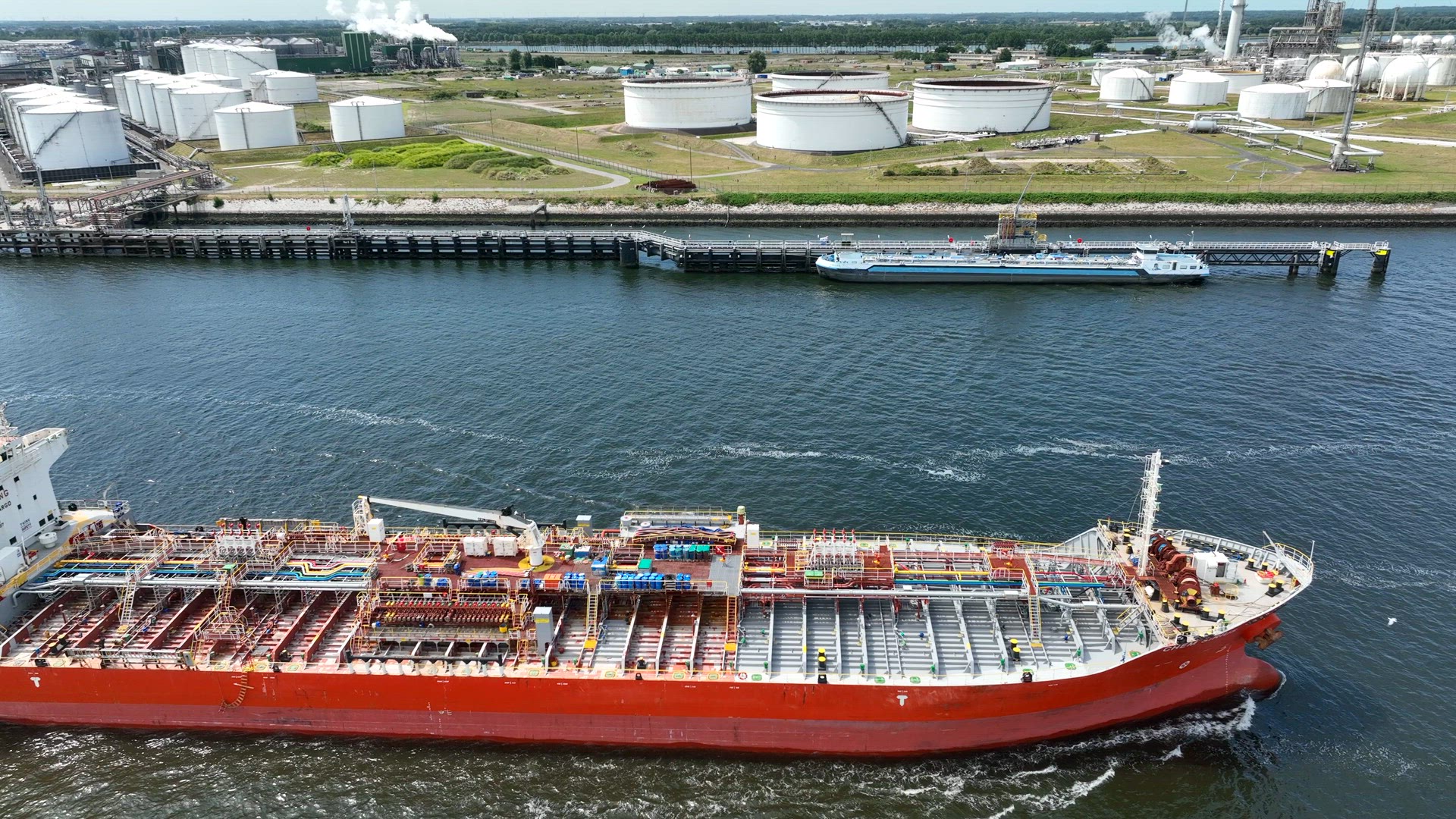 Crude Oil Tanker Ship Arriving into Port to Unload Petrochemicals at a Depot