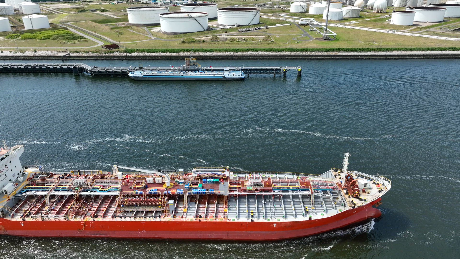 Crude Oil Tanker Ship at a Port Ready to Unload Petrochemicals at a Depot