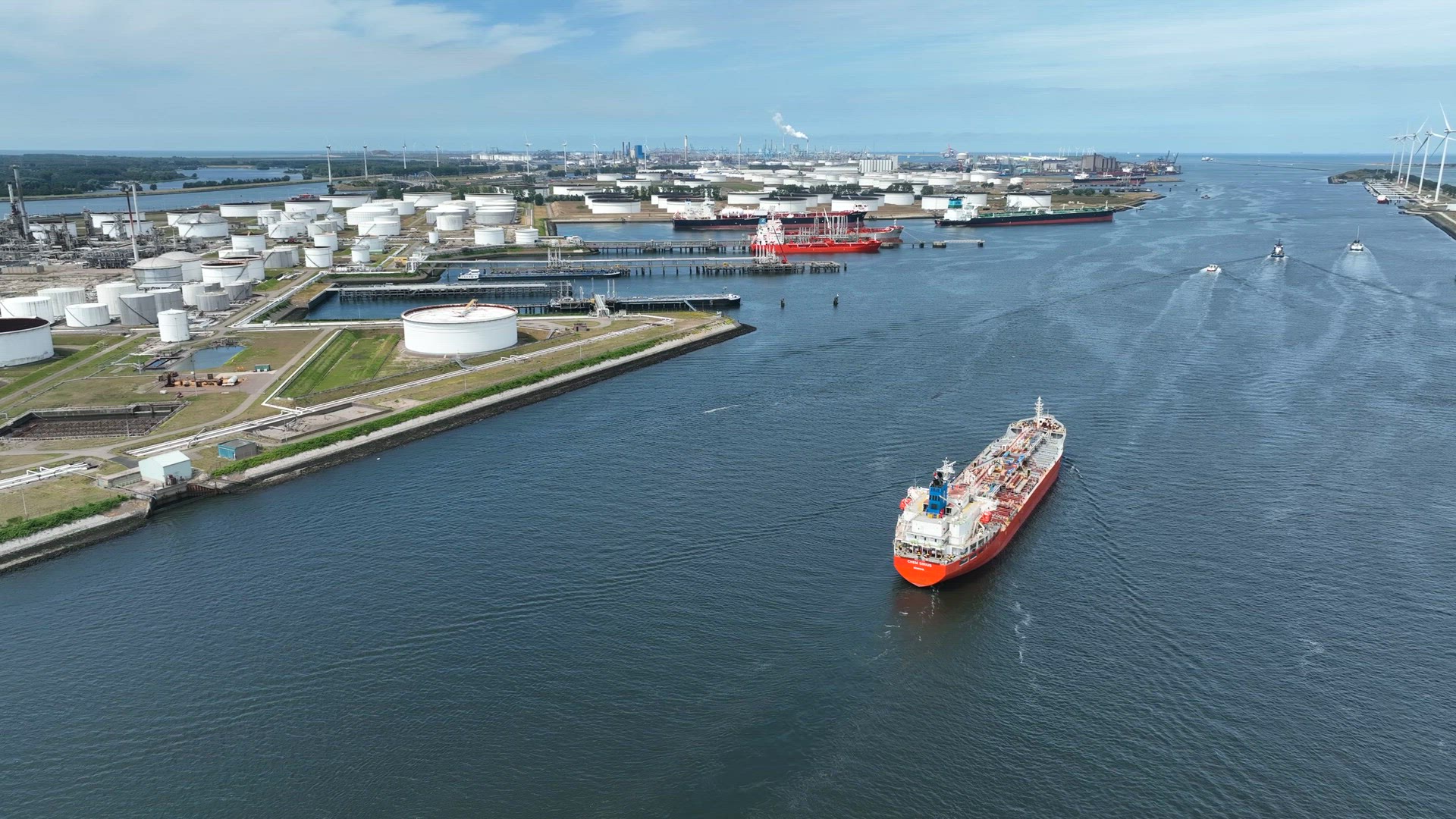 Crude Oil Tanker Ship Arriving into Port to Unload Petrochemicals at a Depot