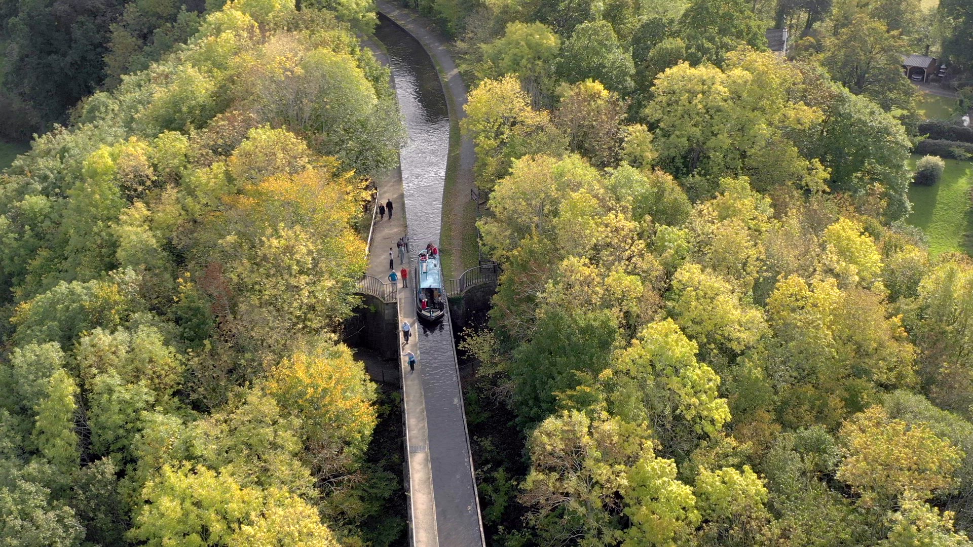 Canal Boat using the Pontcysyllte Aqueduct in Wales
