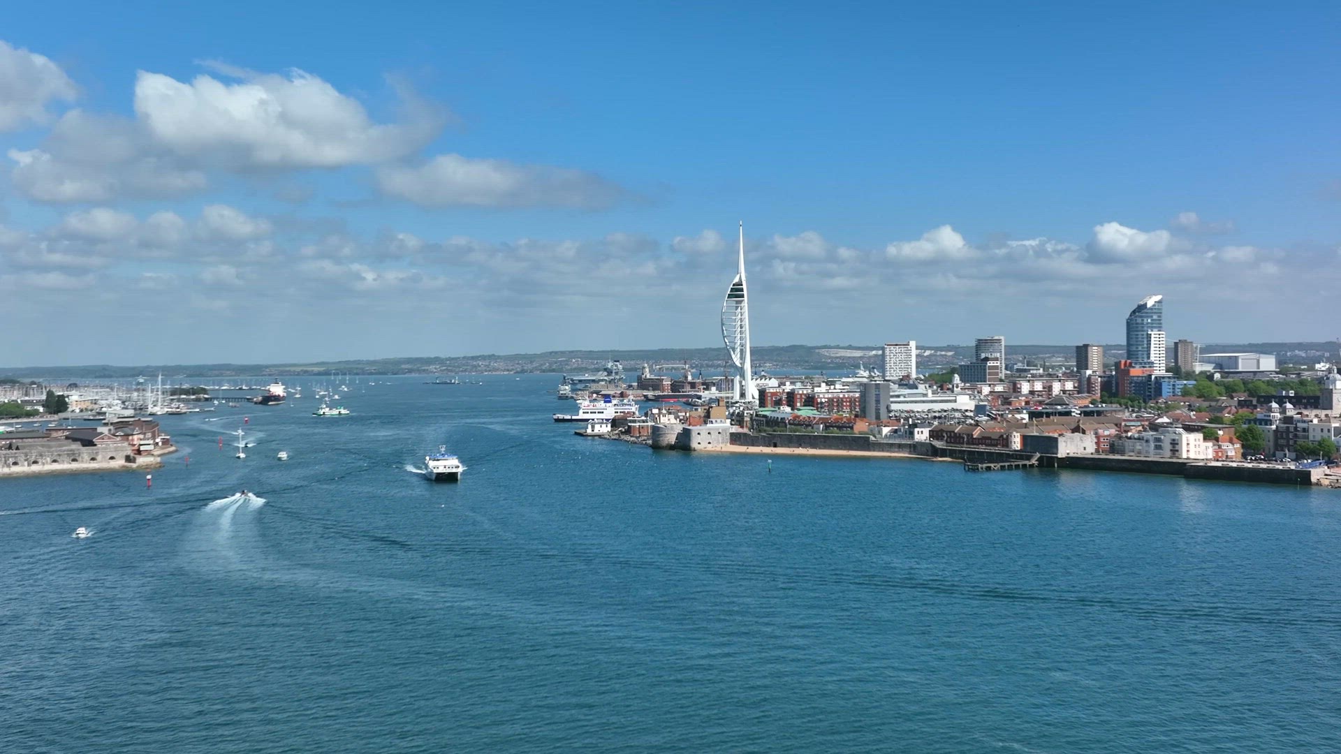 Ferry Departing Portsmouth Harbour in the Summer Aerial View