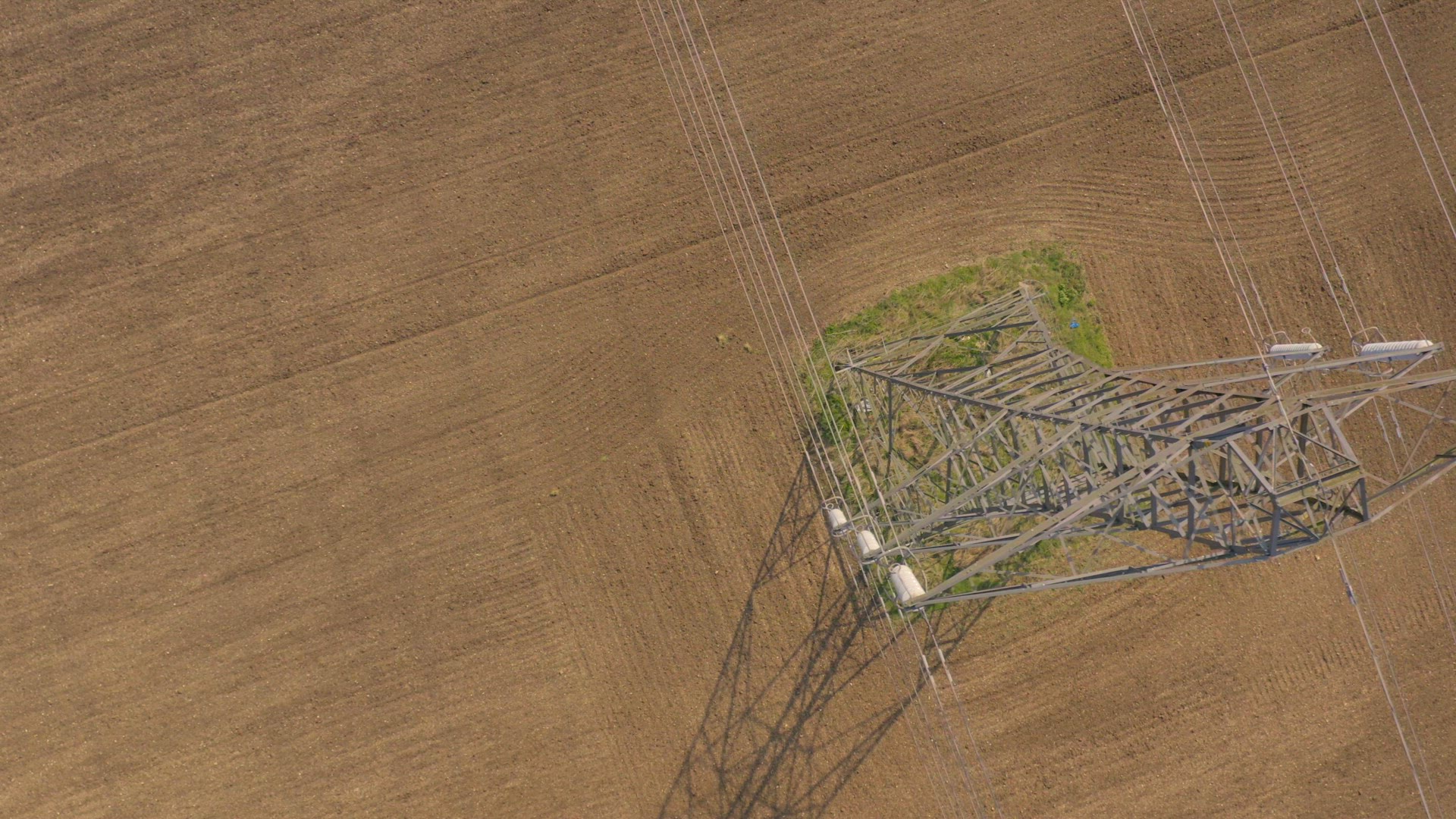 High Voltage Electrical Pylon Close Up Aerial View
