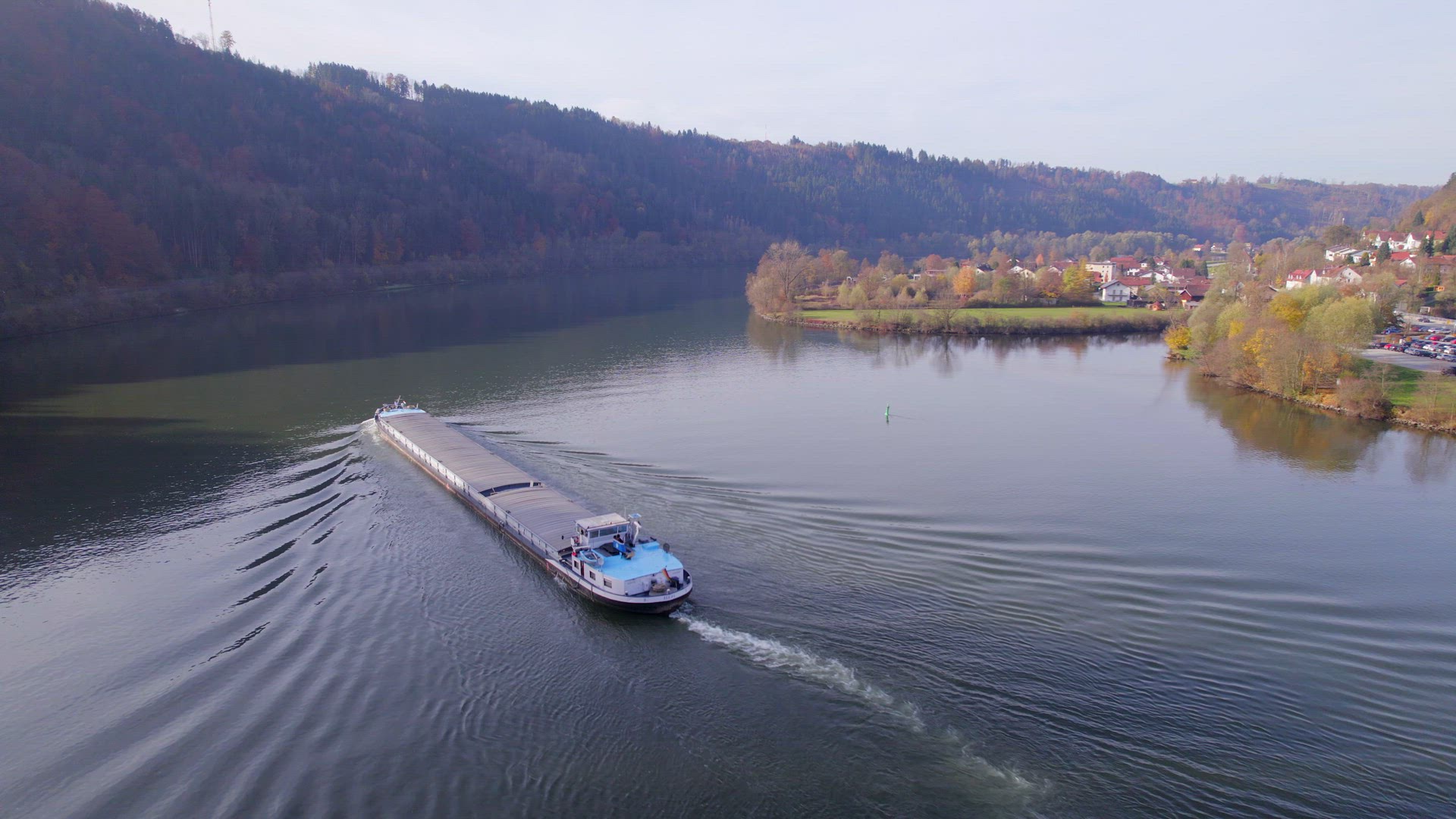 Cargo Pusher Transport Boat on a River Moving Freight and Goods