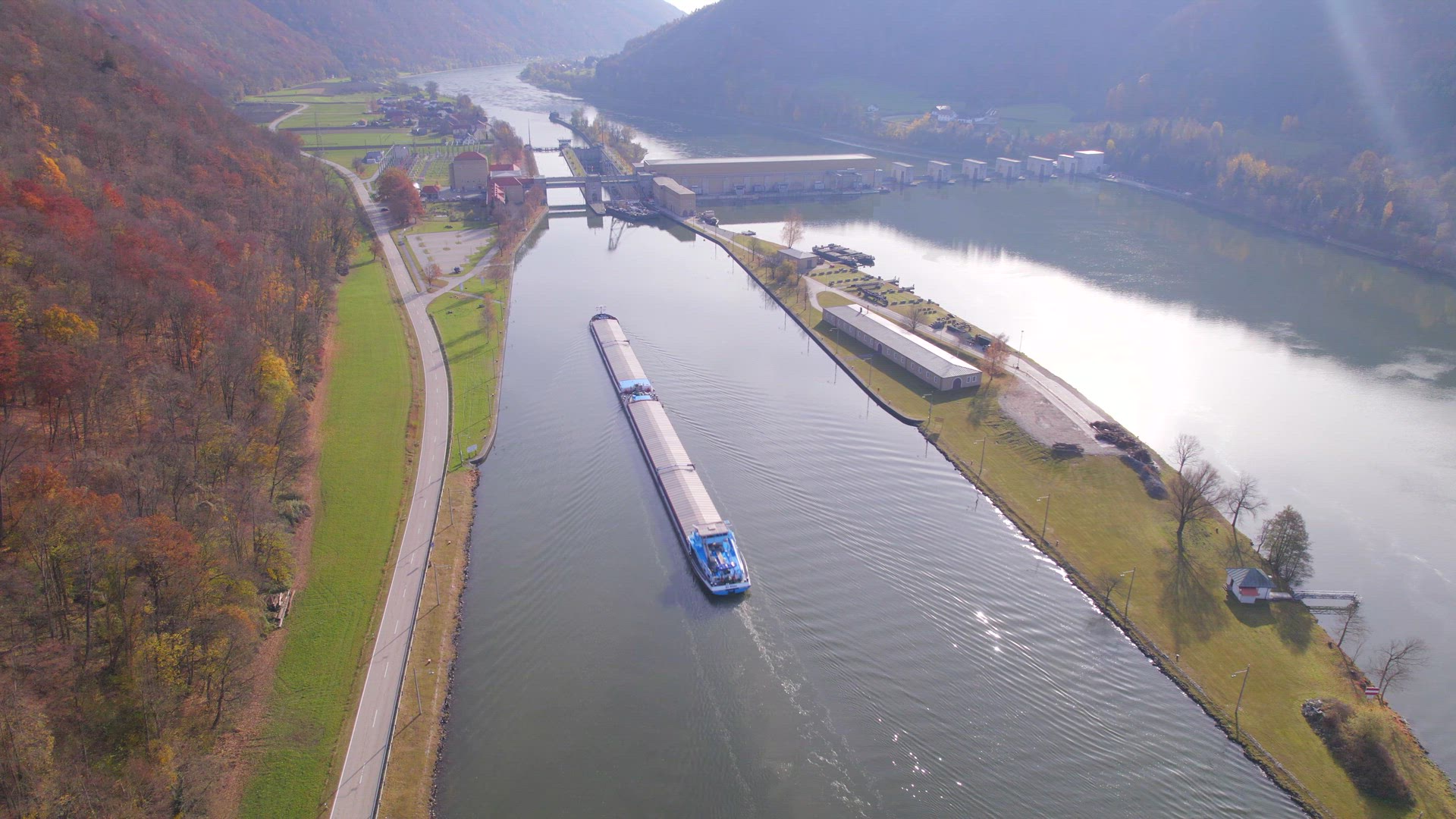 Cargo Pusher Transport Boat on a River Moving Freight and Goods