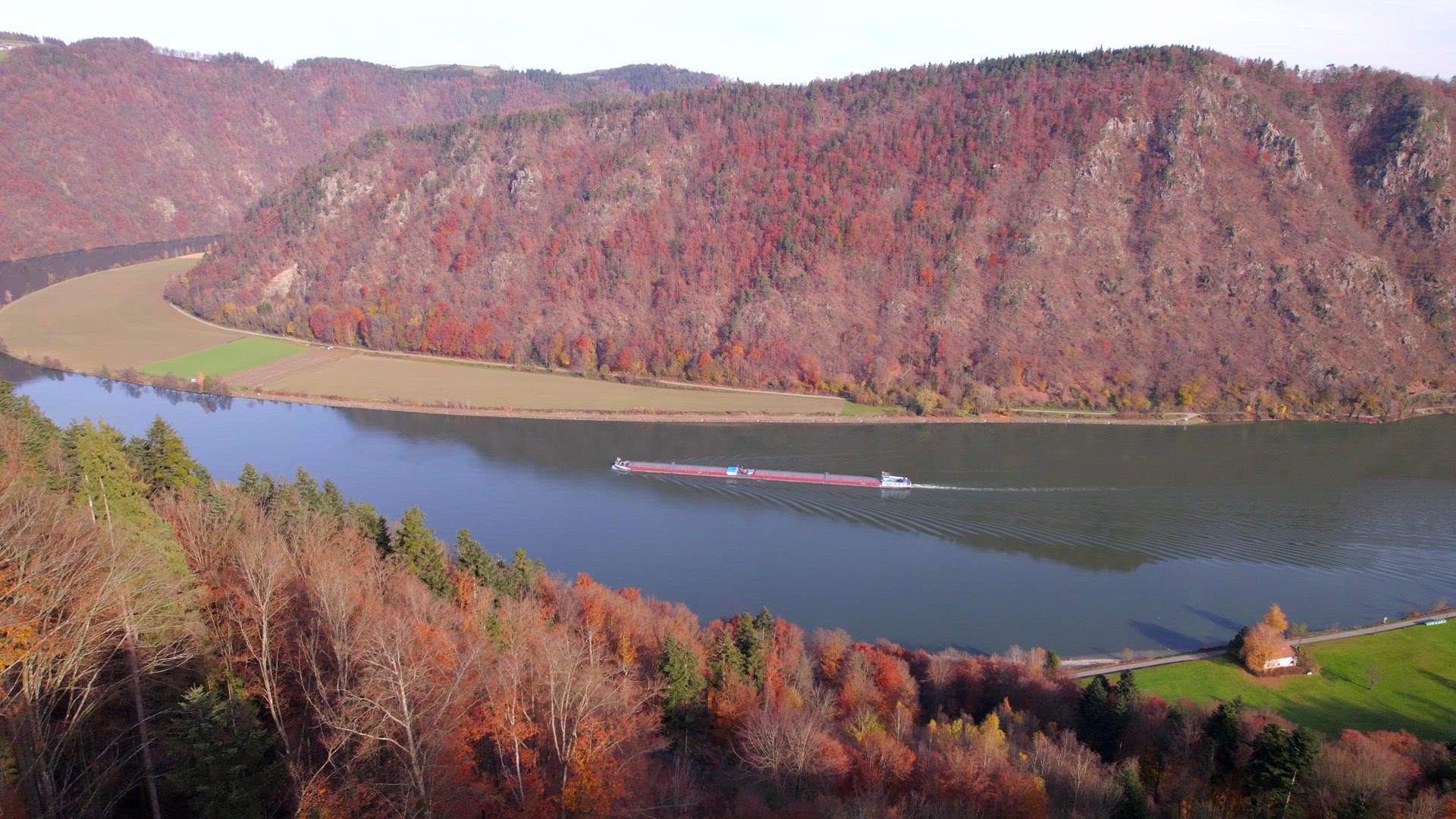 Cargo Pusher Transport Boat on a River Moving Freight and Goods