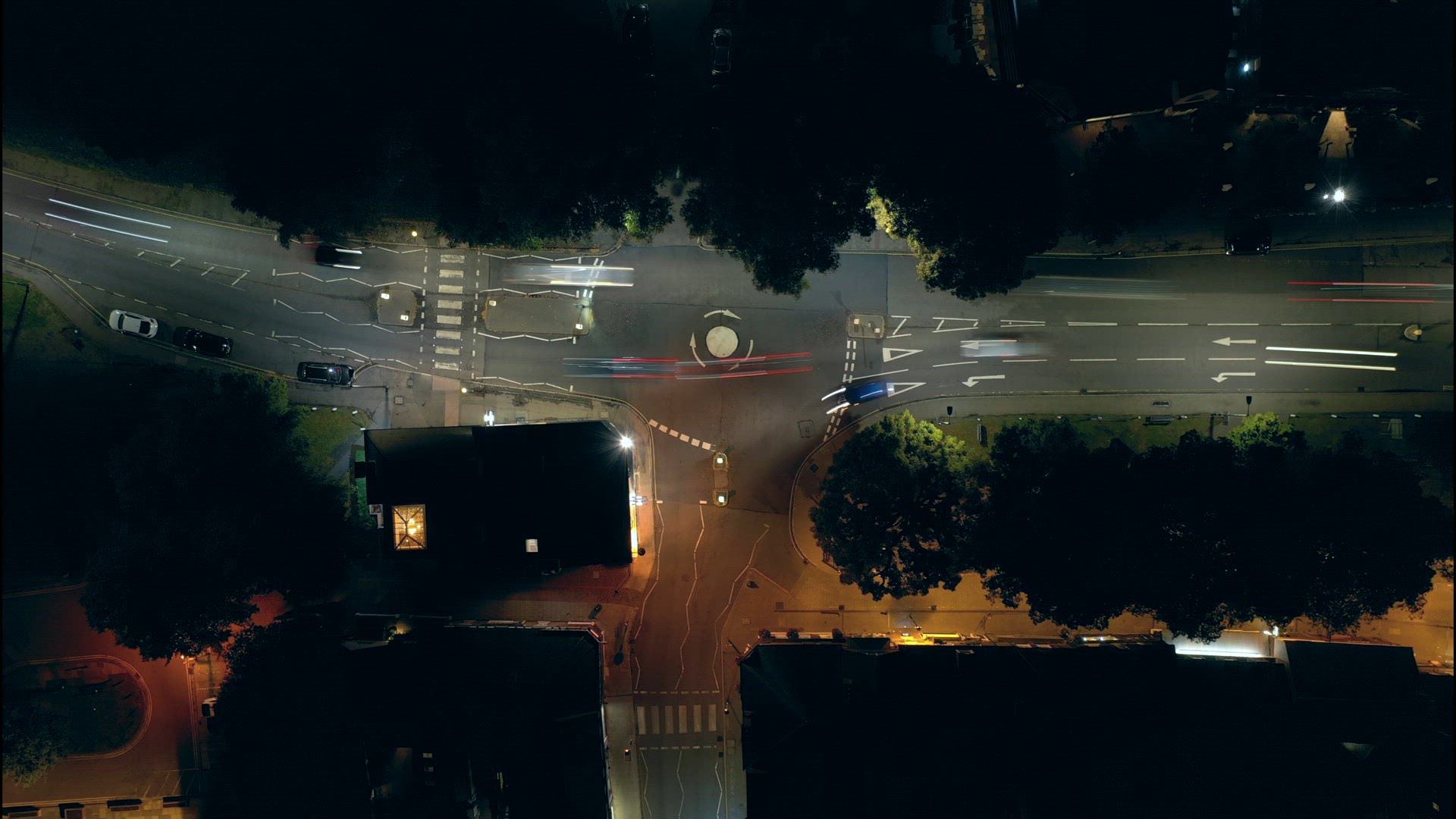 Bird's Eye View of a Mini Roundabout System in a Town