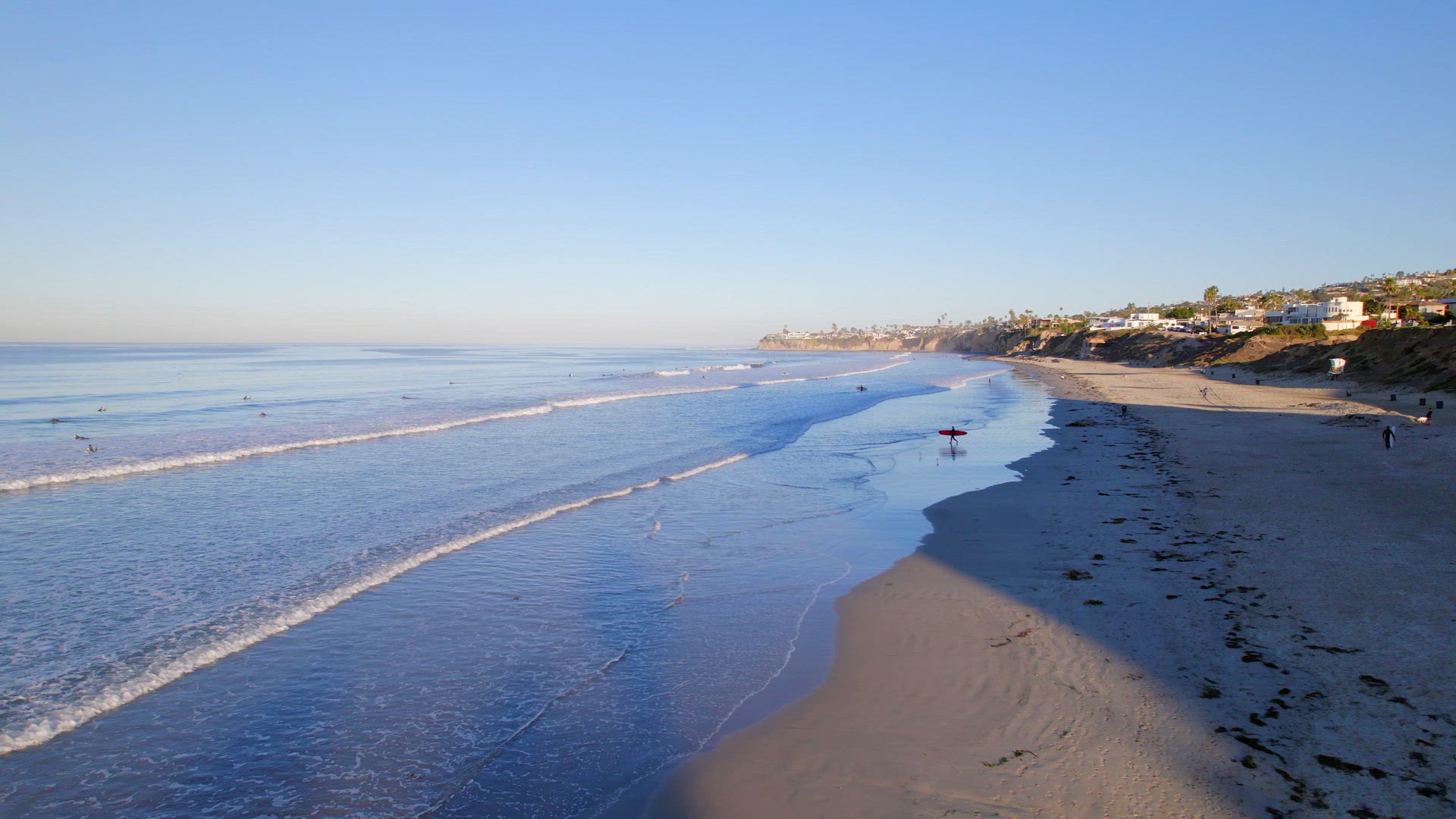 Surfers at Pacific Beach in the Early Morning in San Diego USA