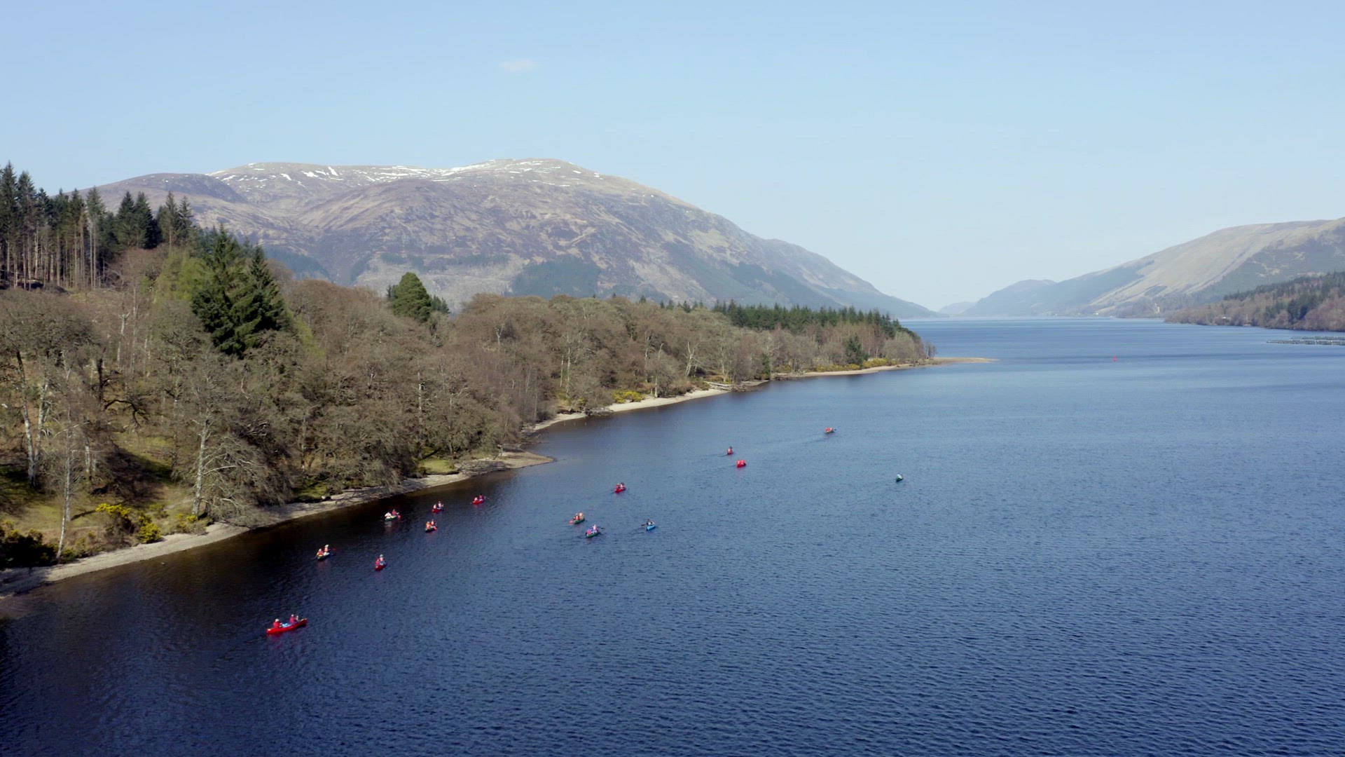Canoeists in Scotland in a Lake by Beautiful Landscape From the Air