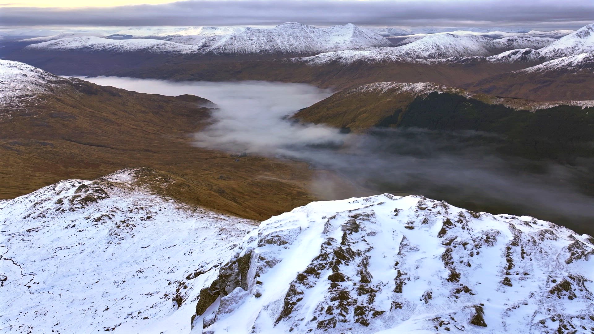 Rugged Scottish Landscape in the Winter Aerial View
