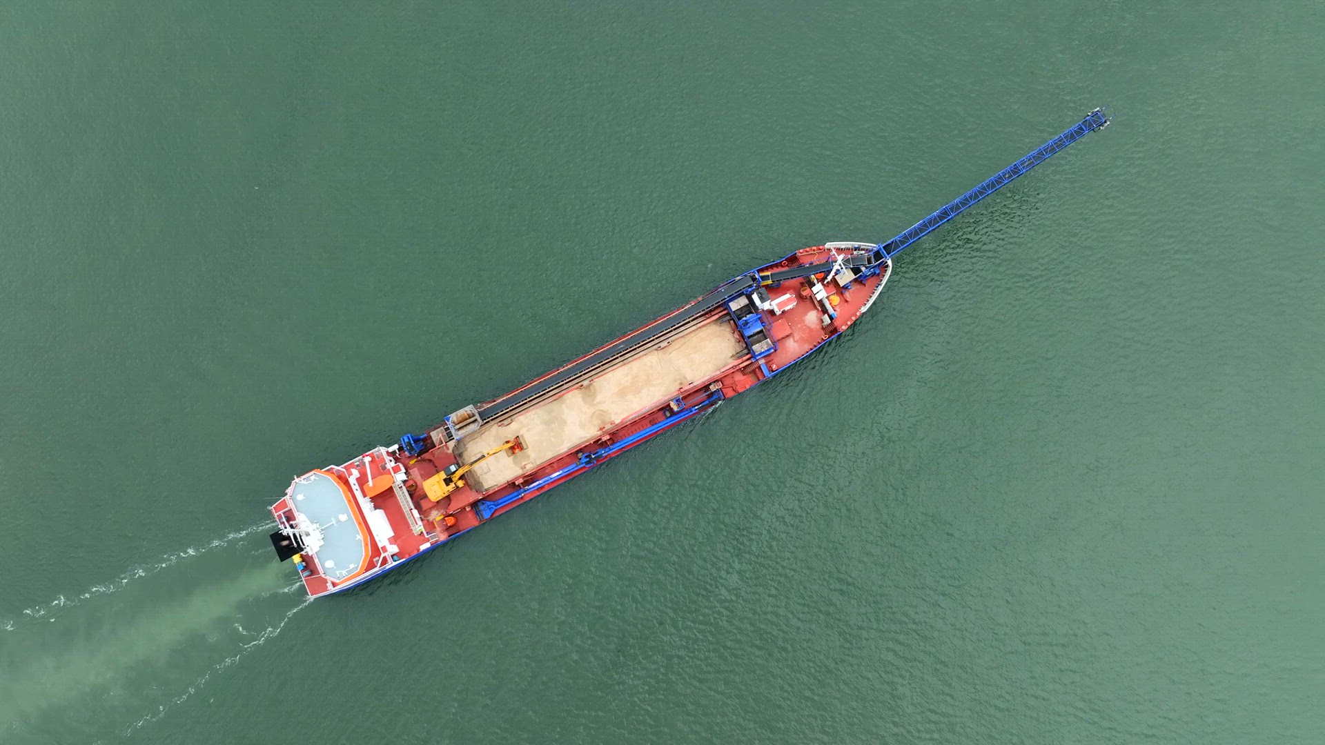 Self Unloading Bulk Carrier Vessel Aerial View