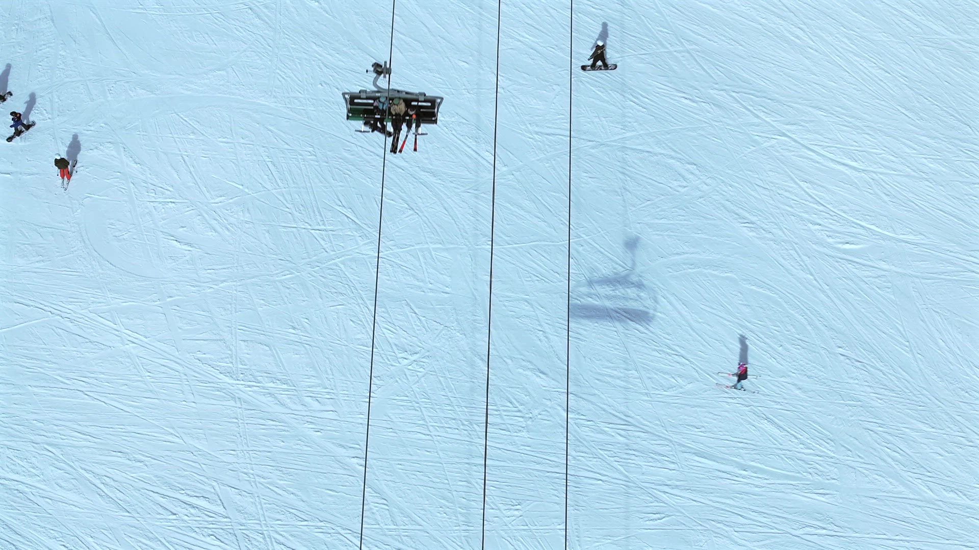 Bird's Eye Aerial View of a Ski Chairlift in a Resort