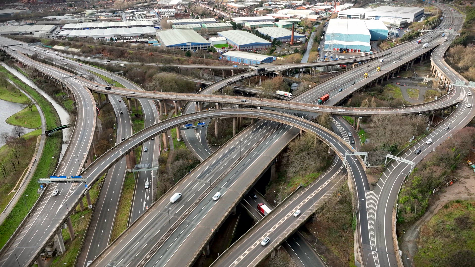 Spaghetti Junction at Rush Hour Aerial View