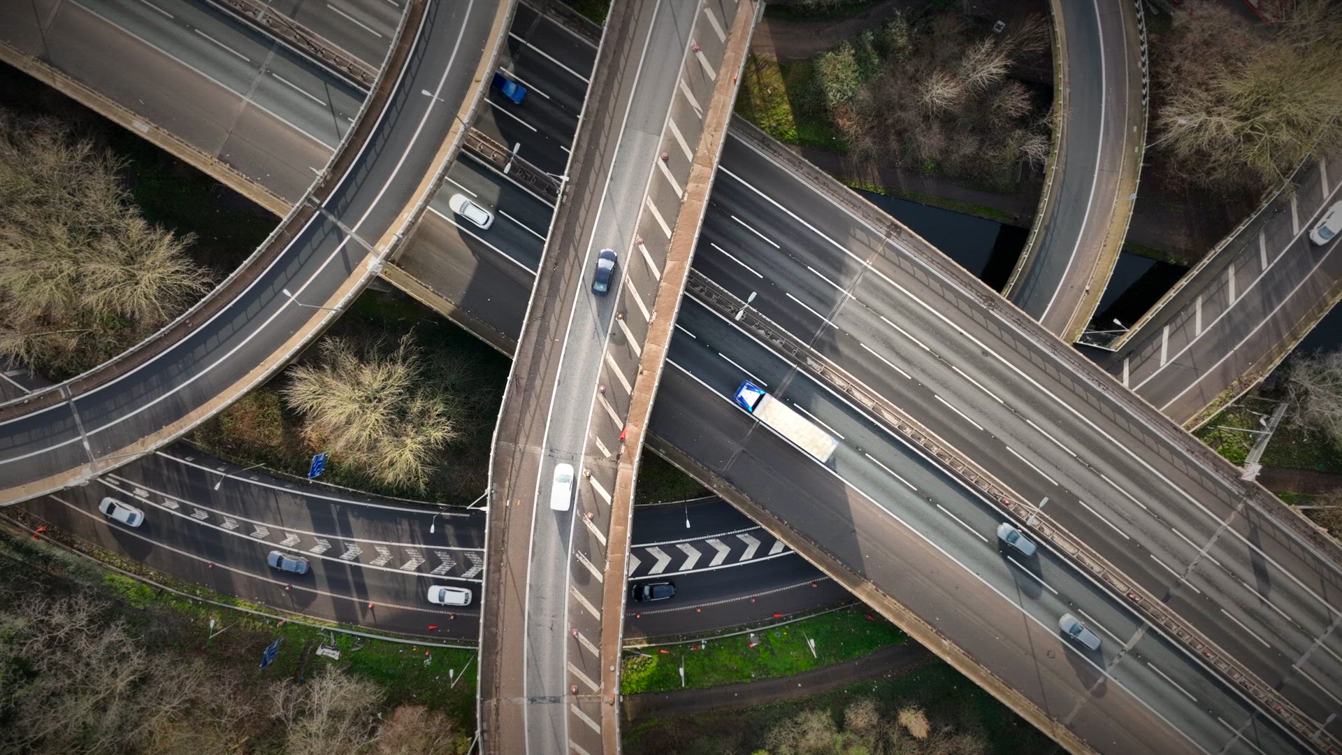 Spaghetti Junction at Rush Hour Aerial View
