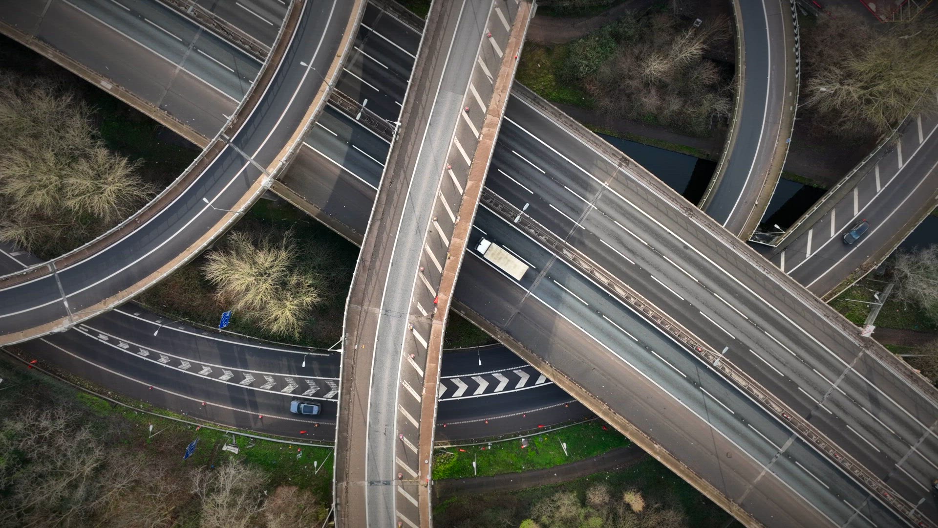 Aerial View of Vehicles Driving on Spaghetti Junction