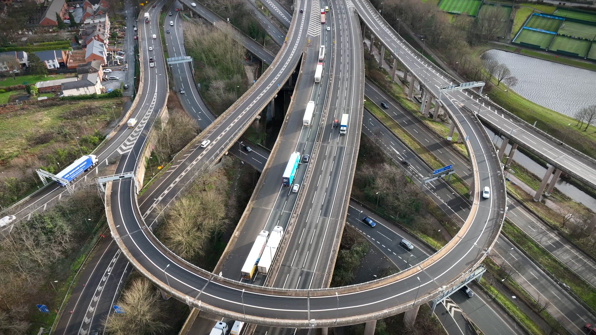 Spaghetti Junction at Rush Hour Aerial View