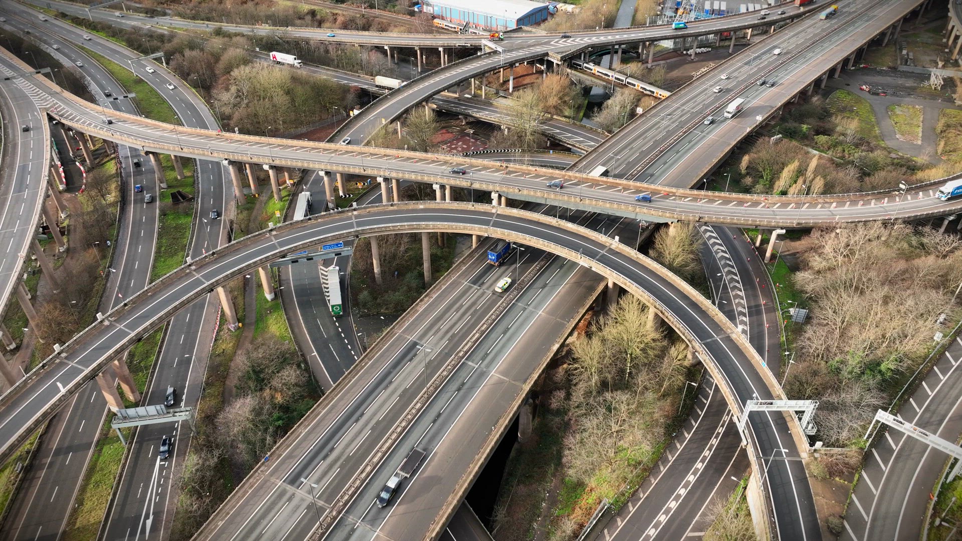 Spaghetti Junction at Rush Hour Aerial View