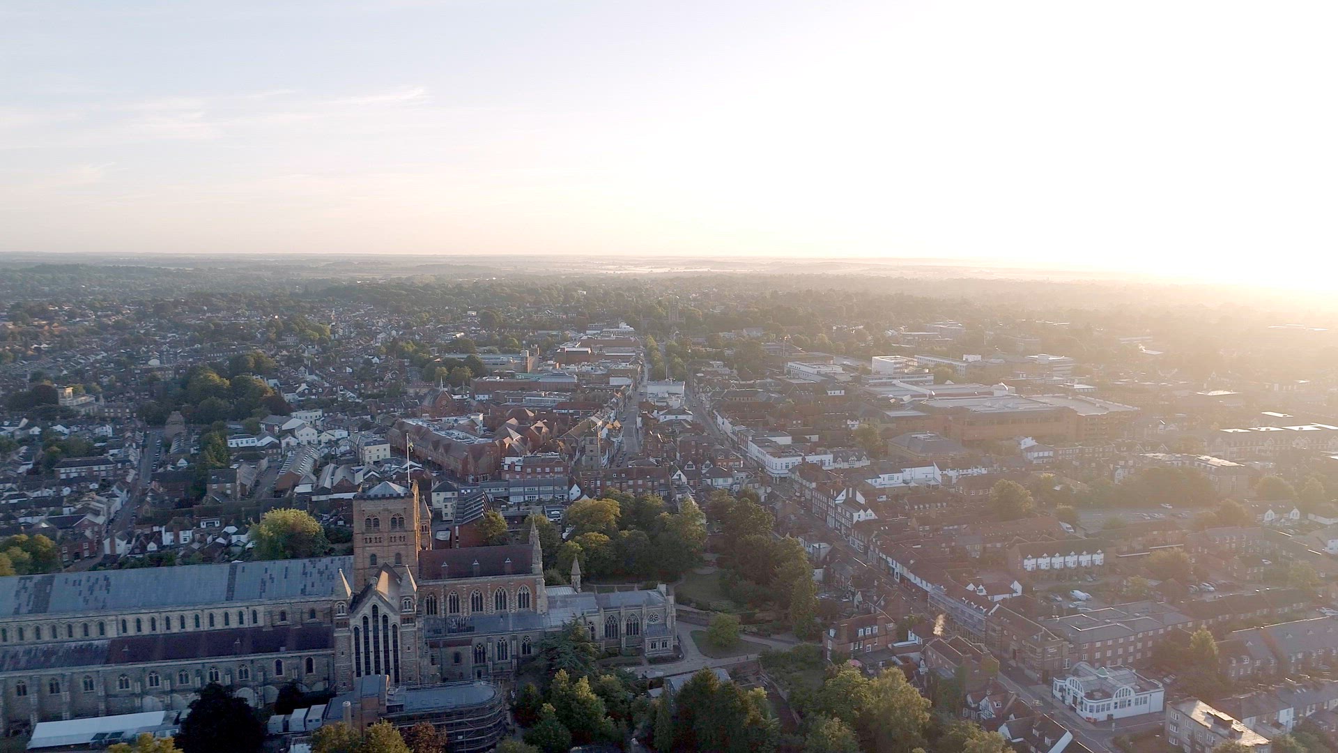 Sunrise Aerial View of the City of St Albans in England