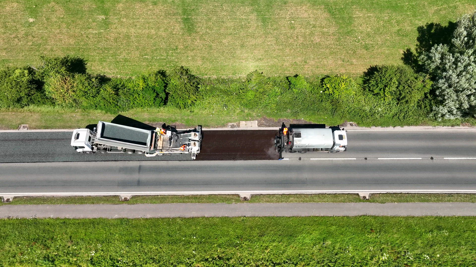 Road Resurfacing Aerial View of Surface Dressing Micro Asphalt Process