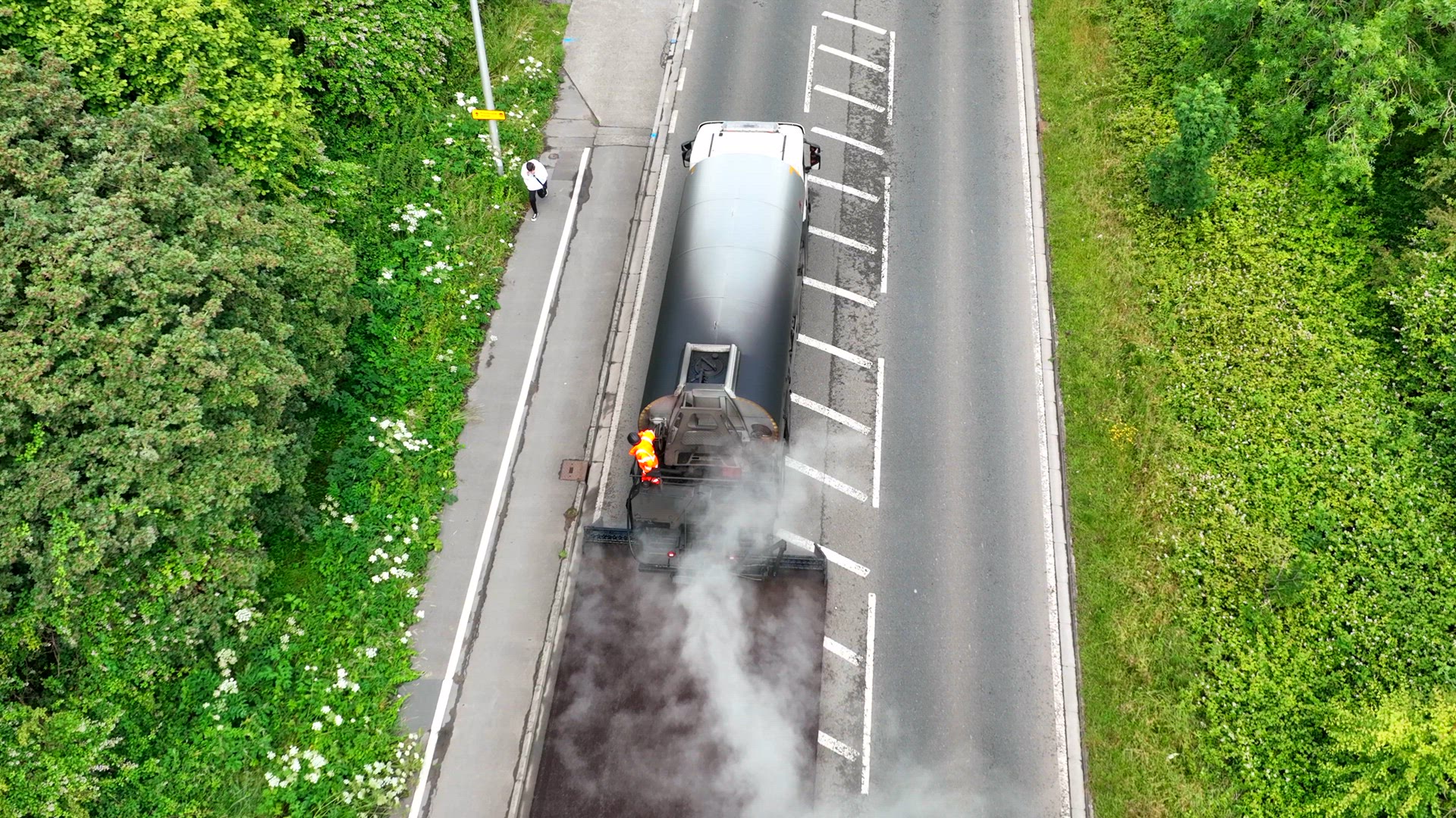 Road Resurfacing Aerial View of Surface Dressing Micro Asphalt Process