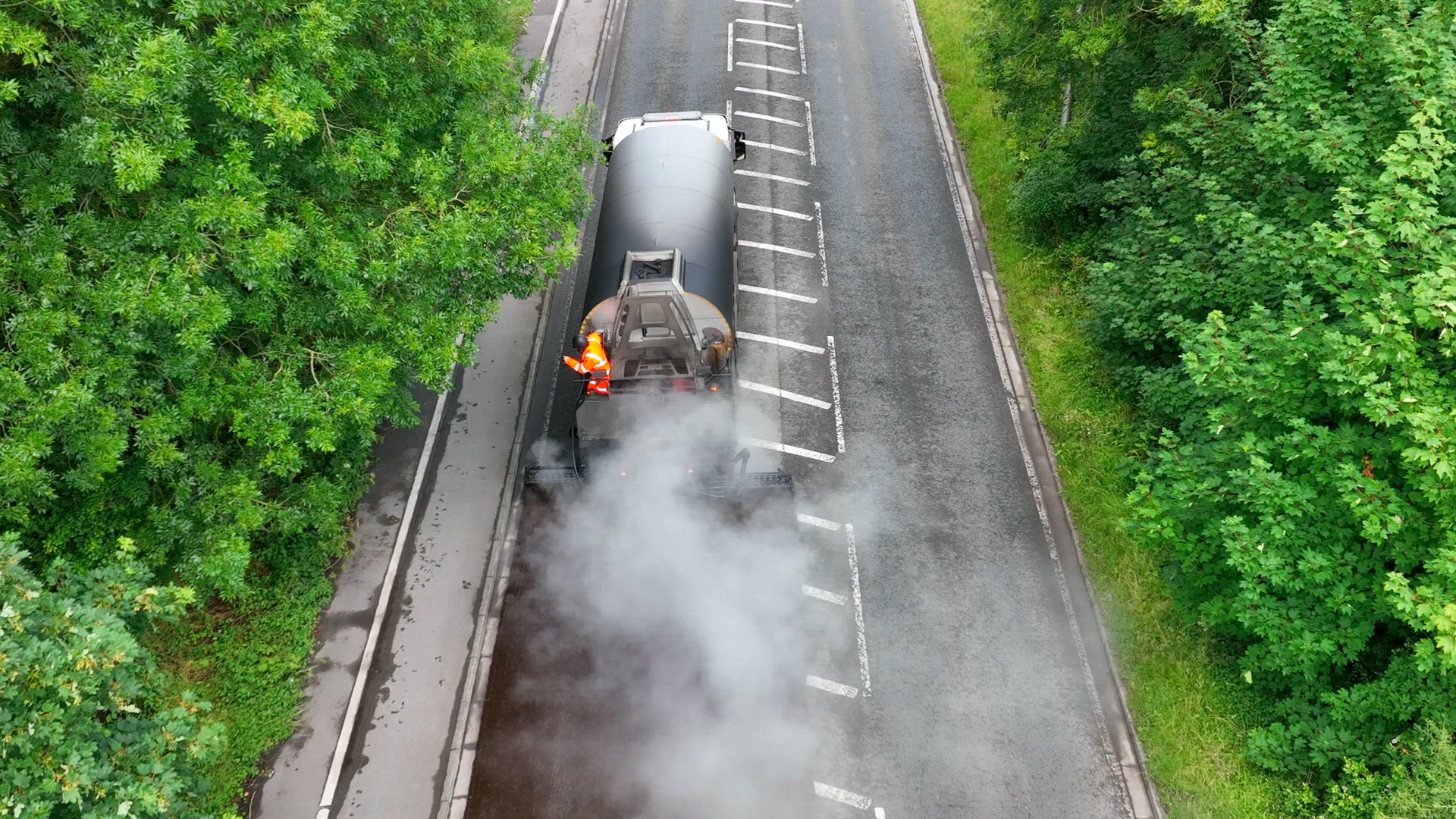 Micro Asphalt Road Resurfacing Process Aerial View