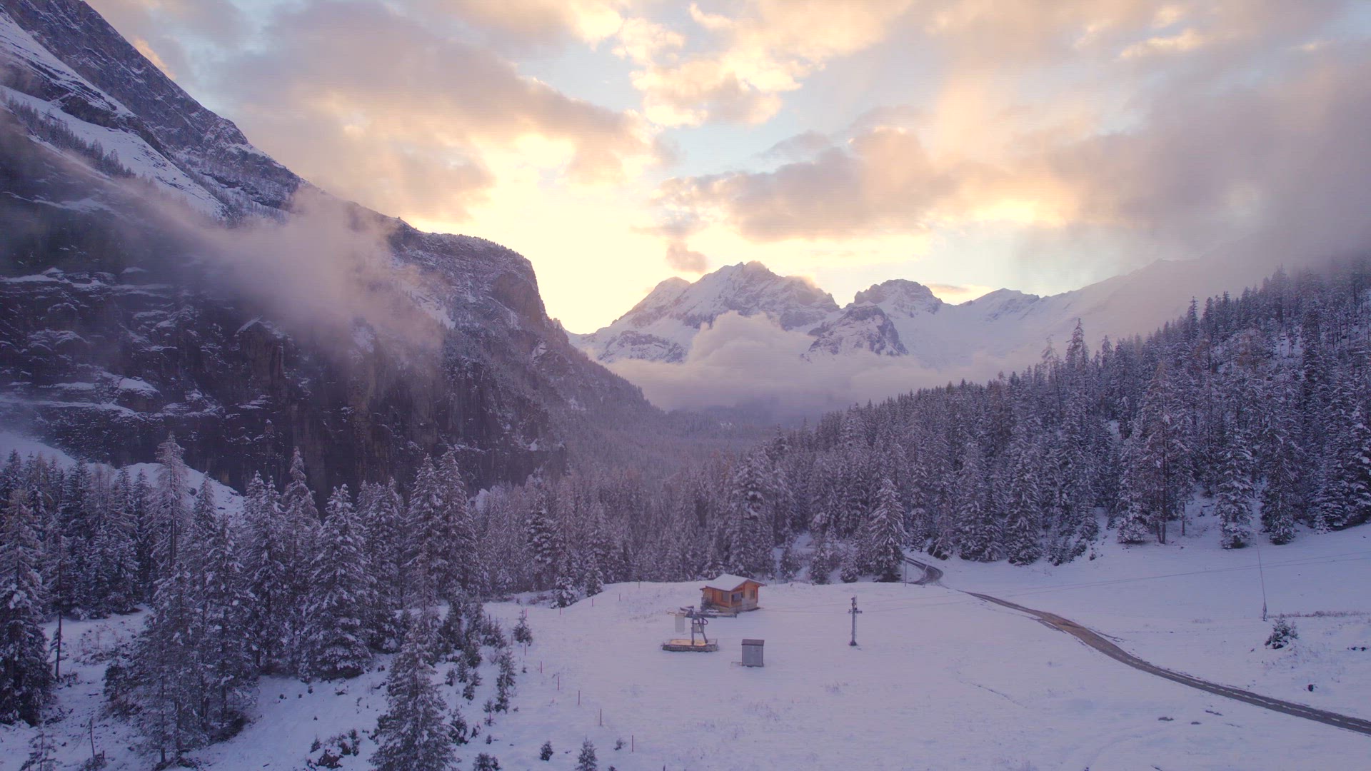 Switzerland in the Winter Snow Covered Landscape and Forests