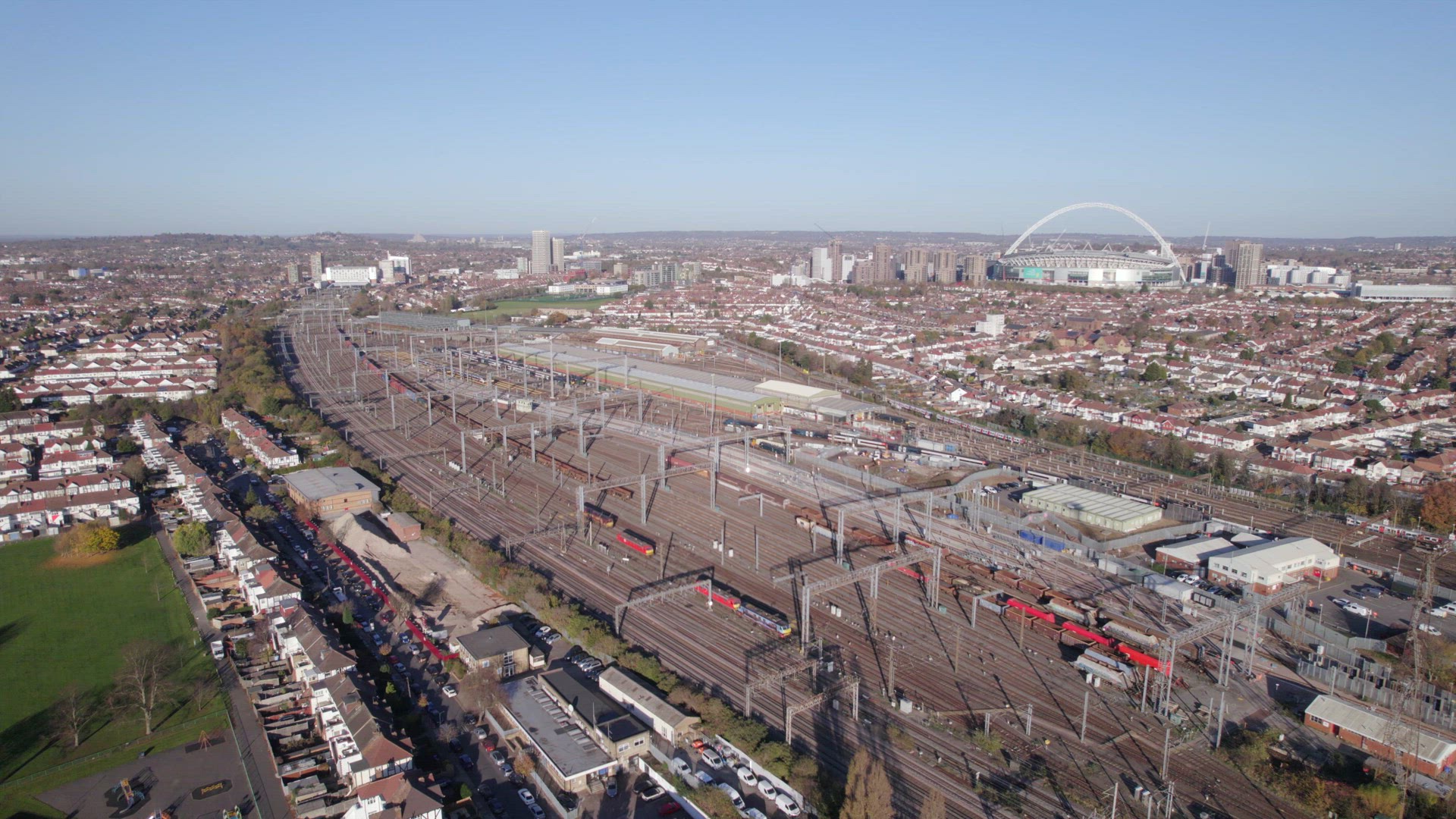 The M1 Motorway Near London in the Summer High Level Aerial View