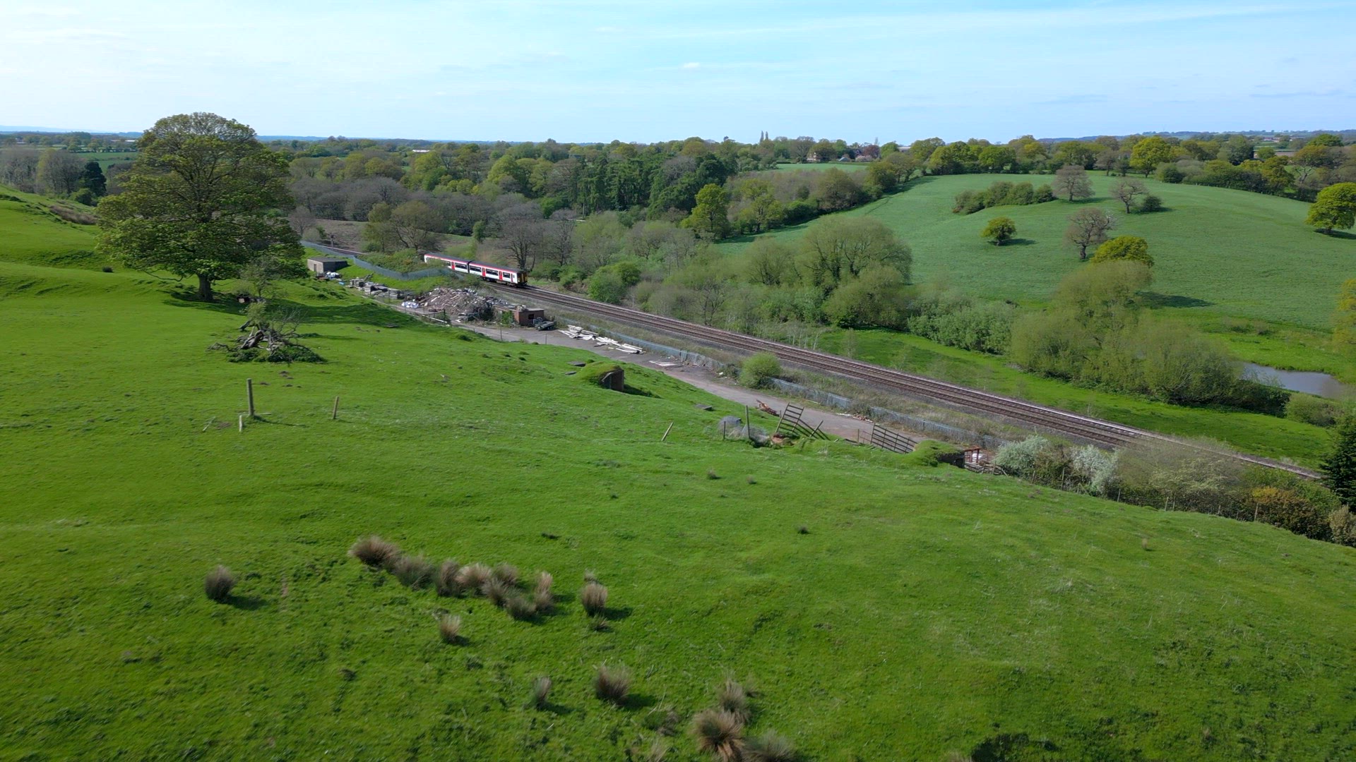Commuter Train in the Countryside Aerial View
