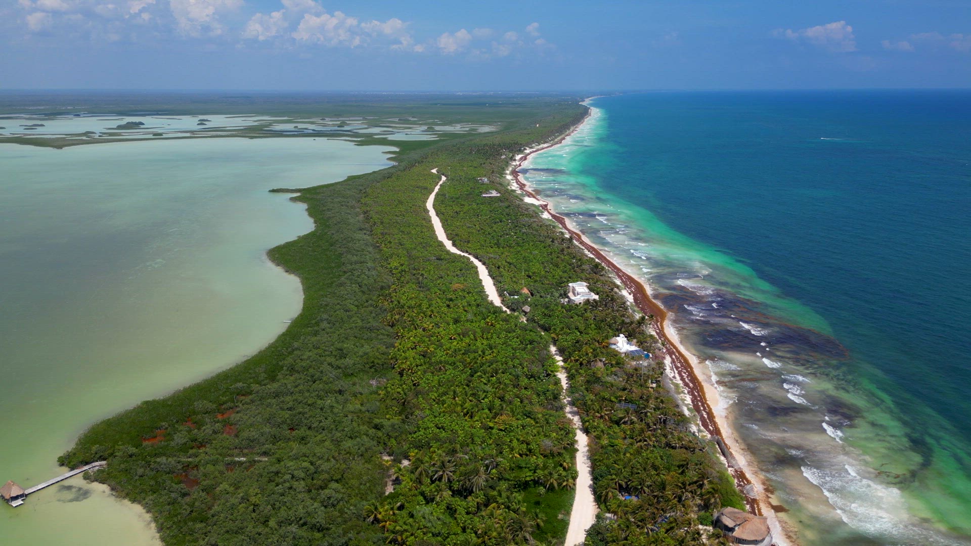 The Caribbean Sea and Tulum National Park Aerial View
