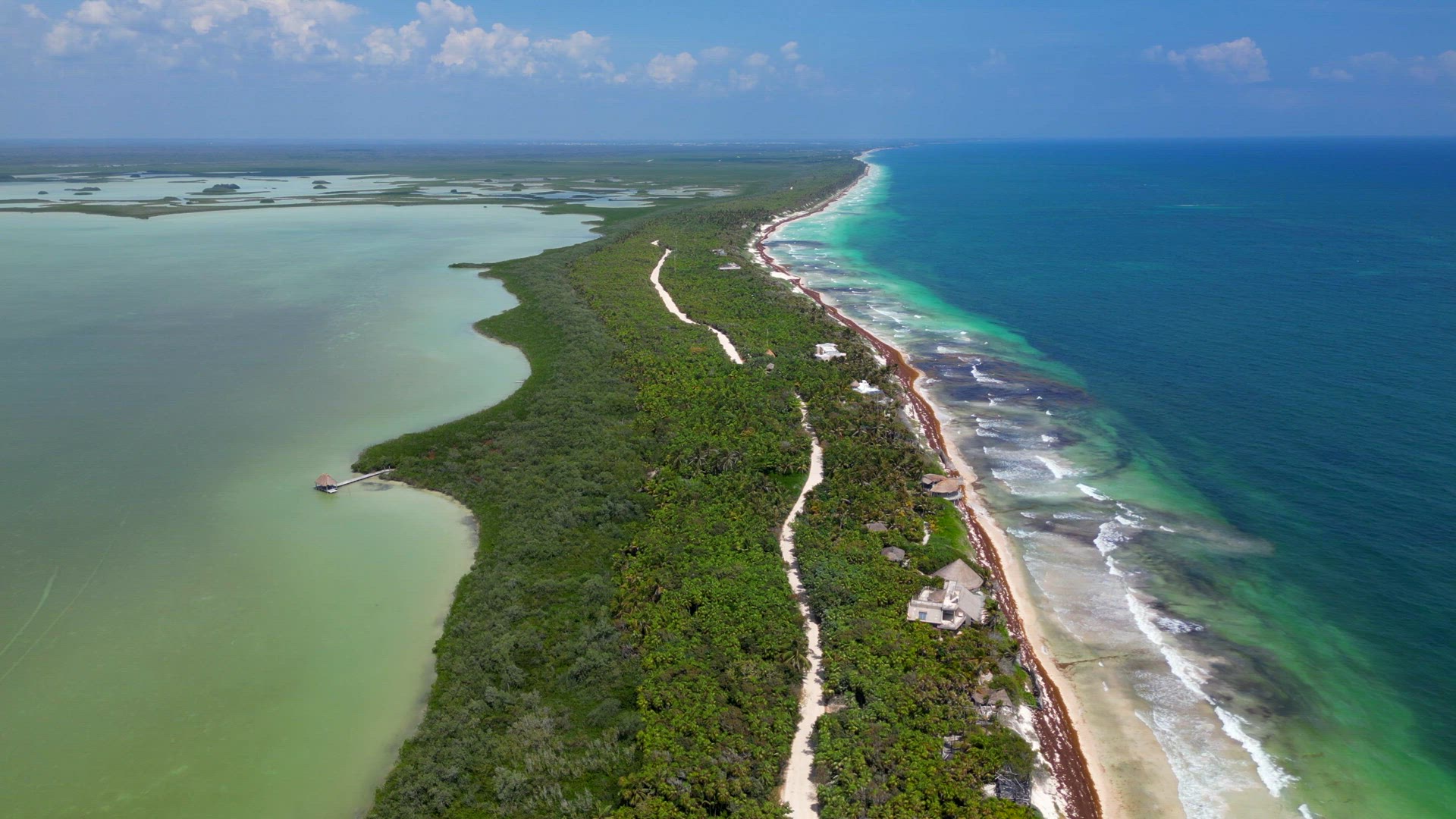 The Caribbean Sea and Tulum National Park Aerial View